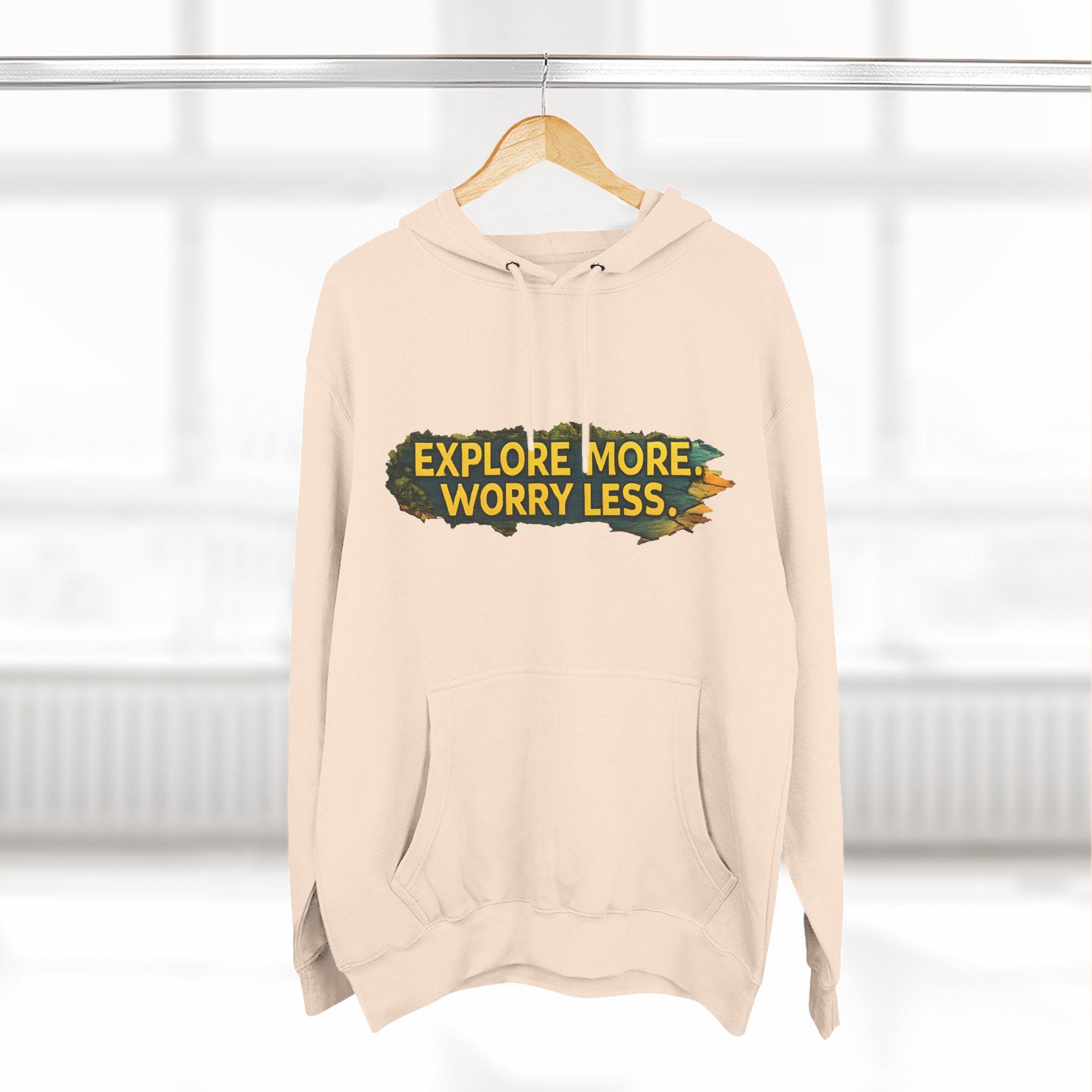 12174057831731414980_2048.jpeg Three-Panel Fleece Hoodie - "Explore More Worry Less" Design Cubic-Line