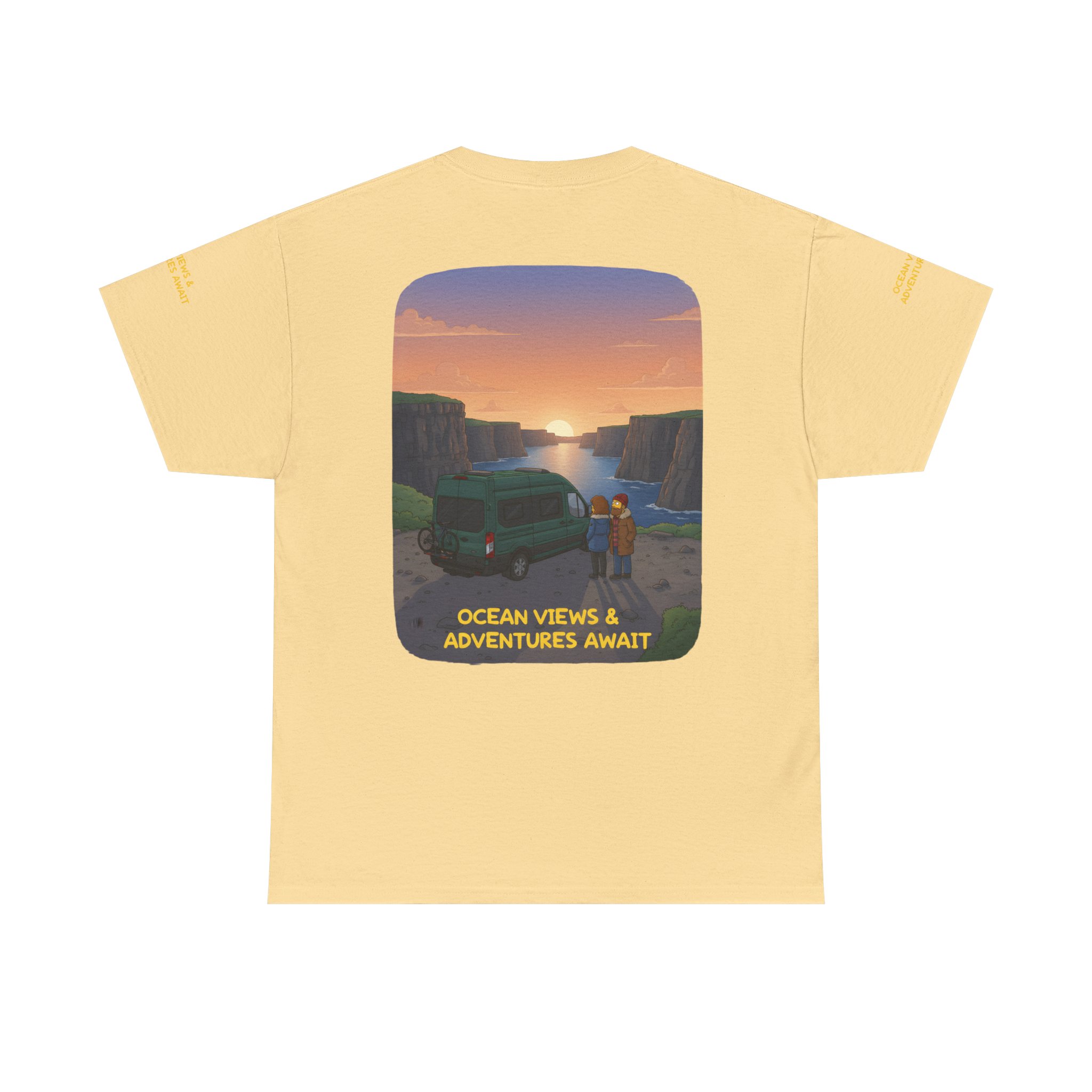 Unisex Heavy Cotton Tee — "Ocean Views-Adventures Awaits" Design Sitcom-Line