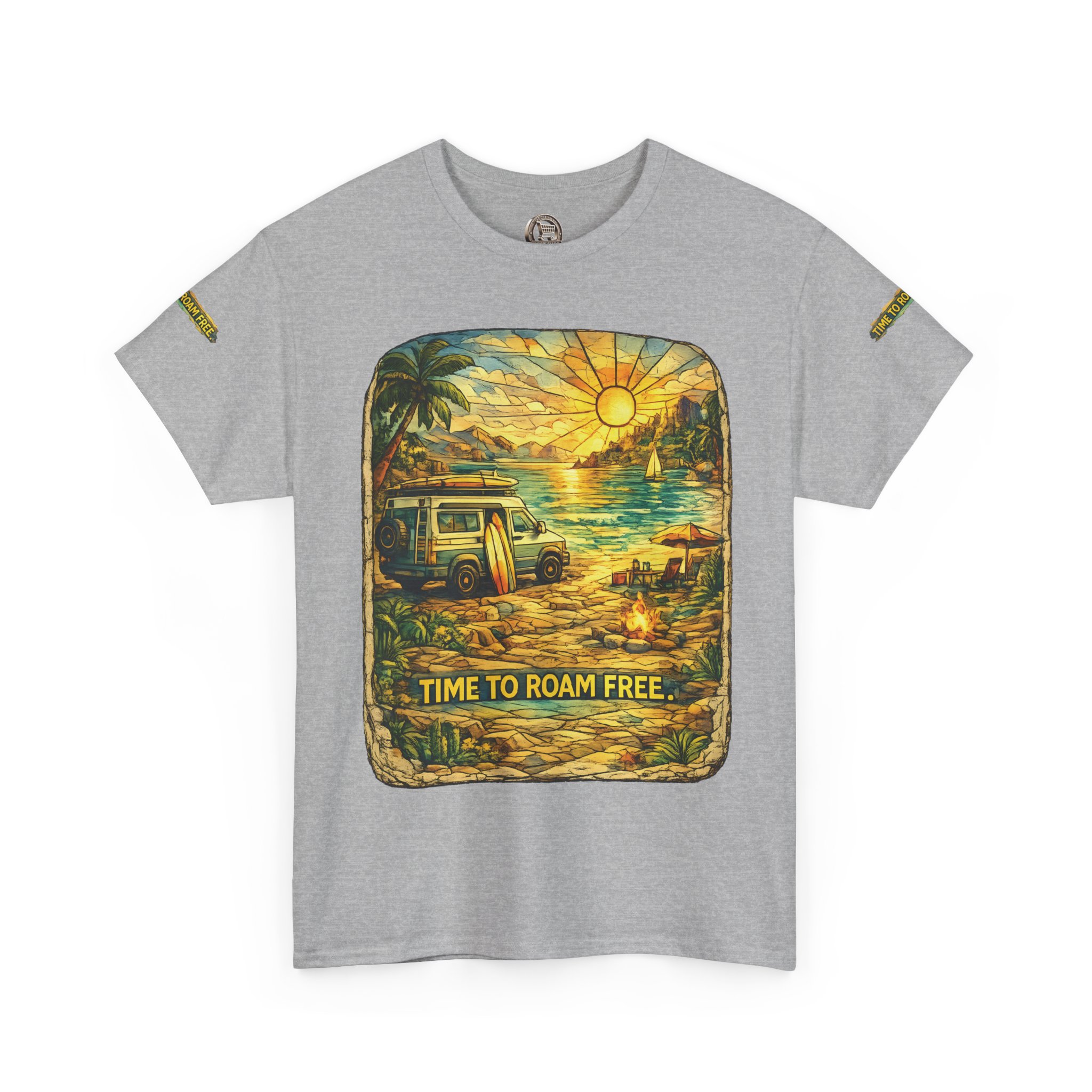 Unisex Heavy Cotton Tee — "Time To Roam Free" Design Cubic-Line