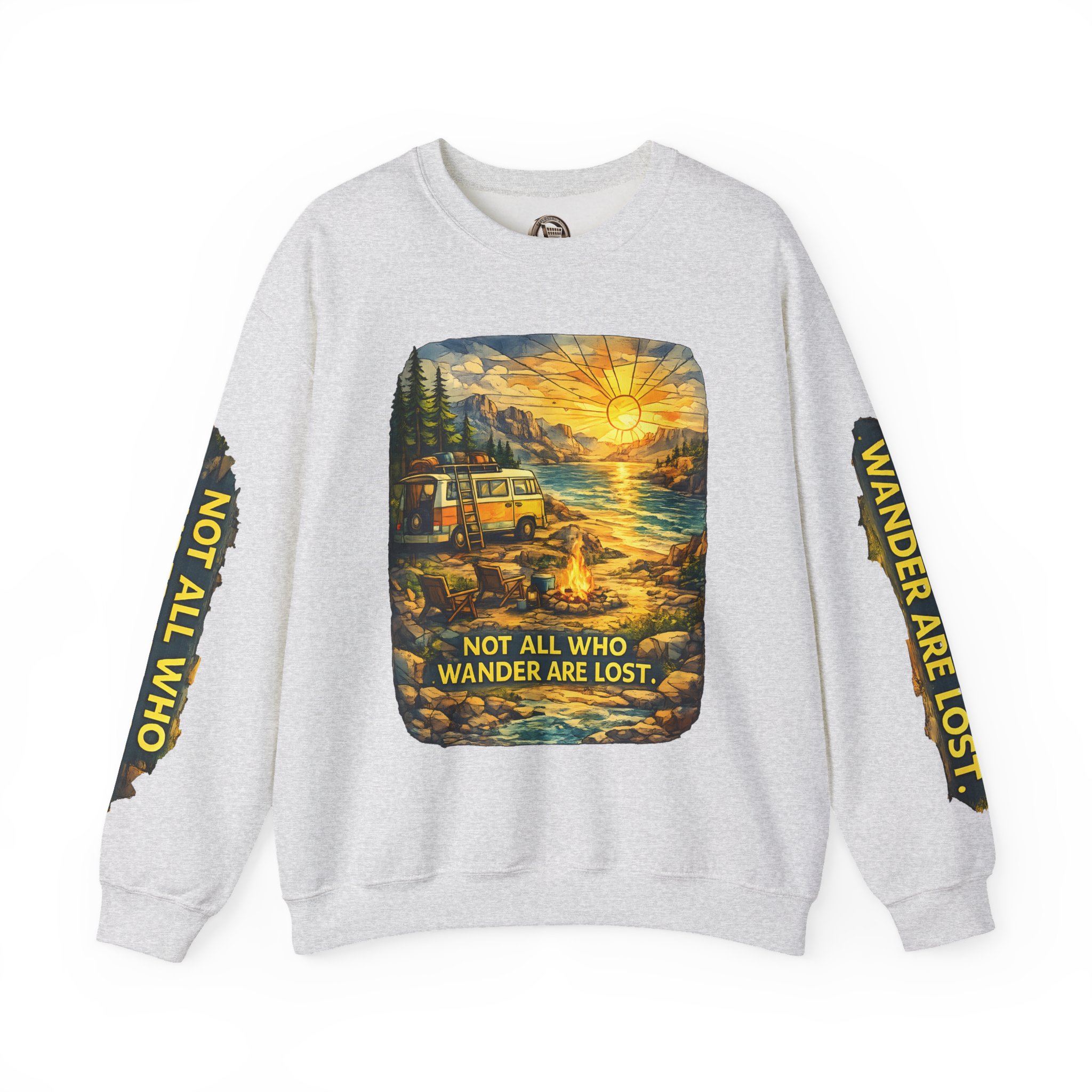 Unisex Heavy Blend™ Crewneck Sweatshirt — "Not All Who Wander Are Lost" Design Cubic-Line