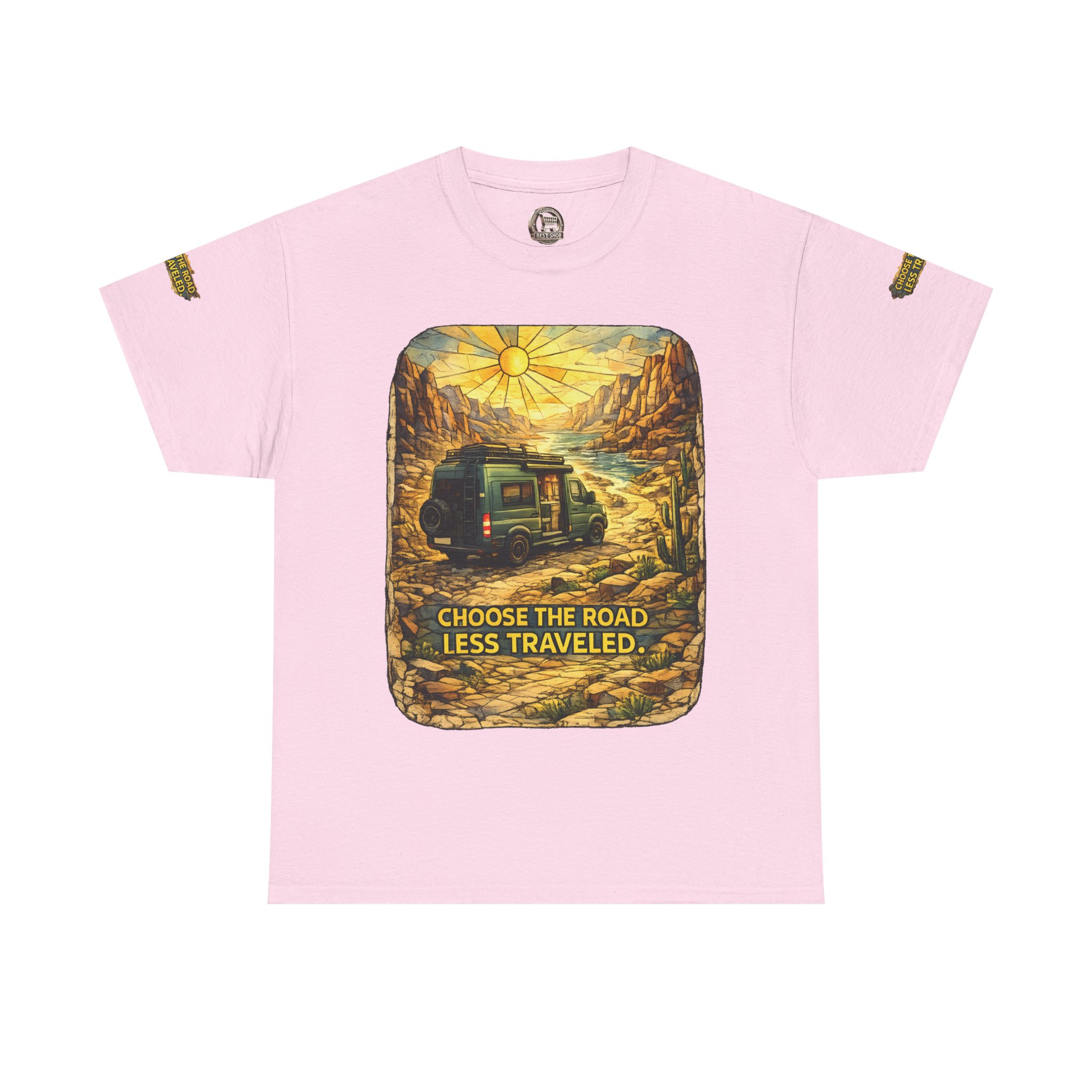 Unisex Heavy Cotton Tee — "Choose The Road Less Traveled" Design Cubic-Line