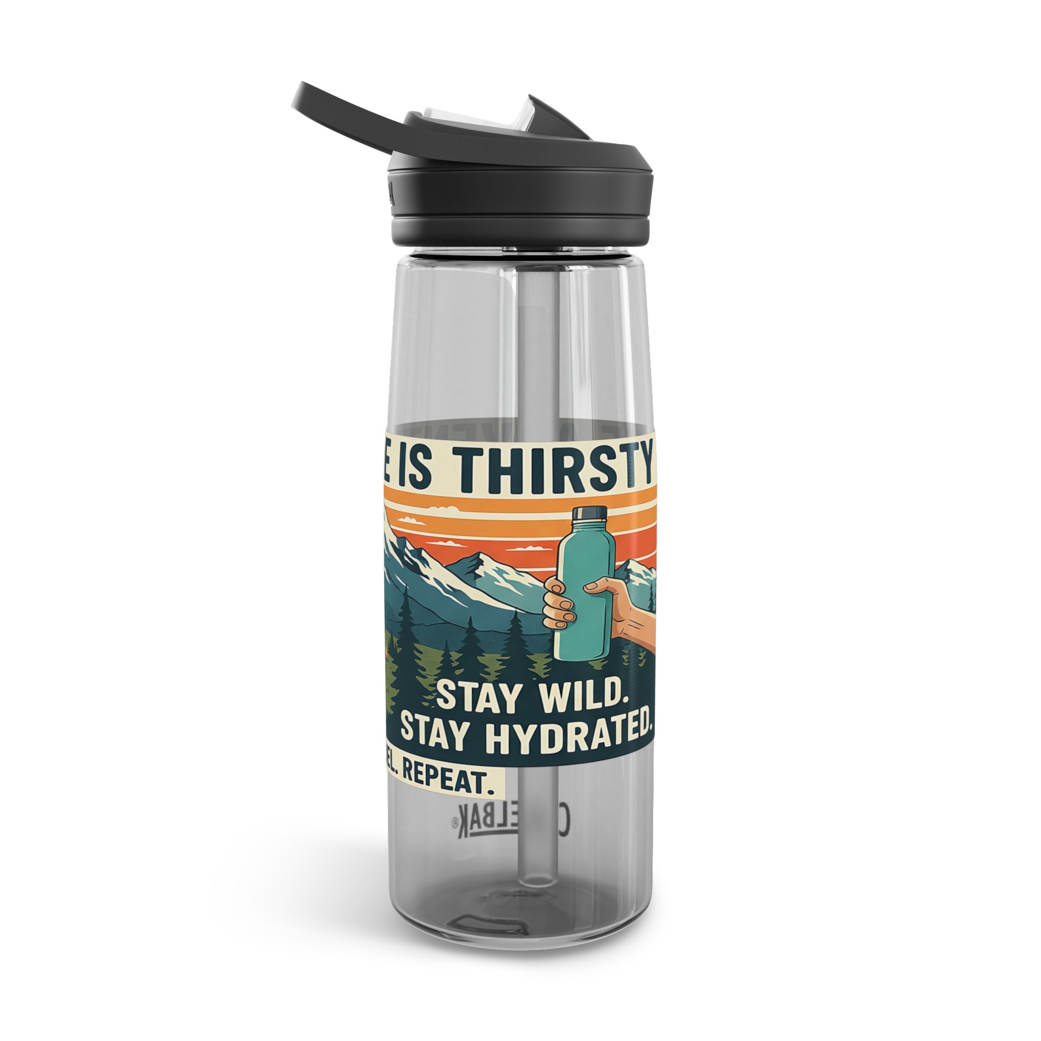 Water Bottle — 20/25oz CamelBak Eddy® | "Adventure Is Out There " Retro Mountain & Van Camping Design
