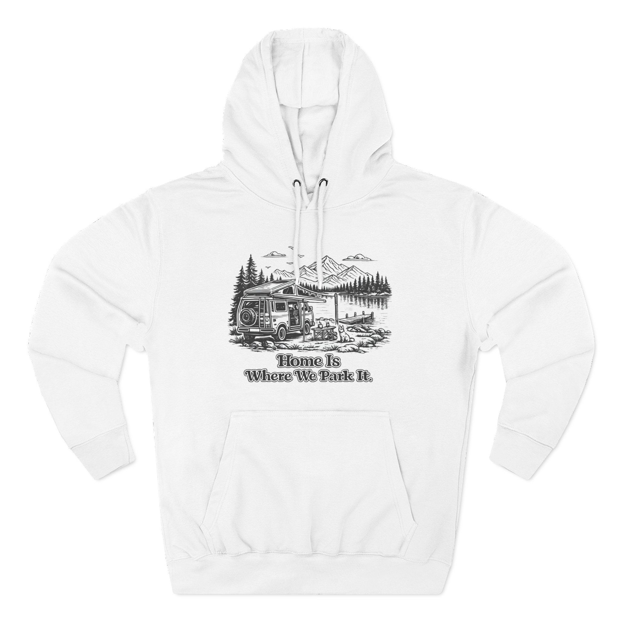 Three-Panel Fleece Hoodie - "Home Is Where You Park It" Design Minimal-Line
