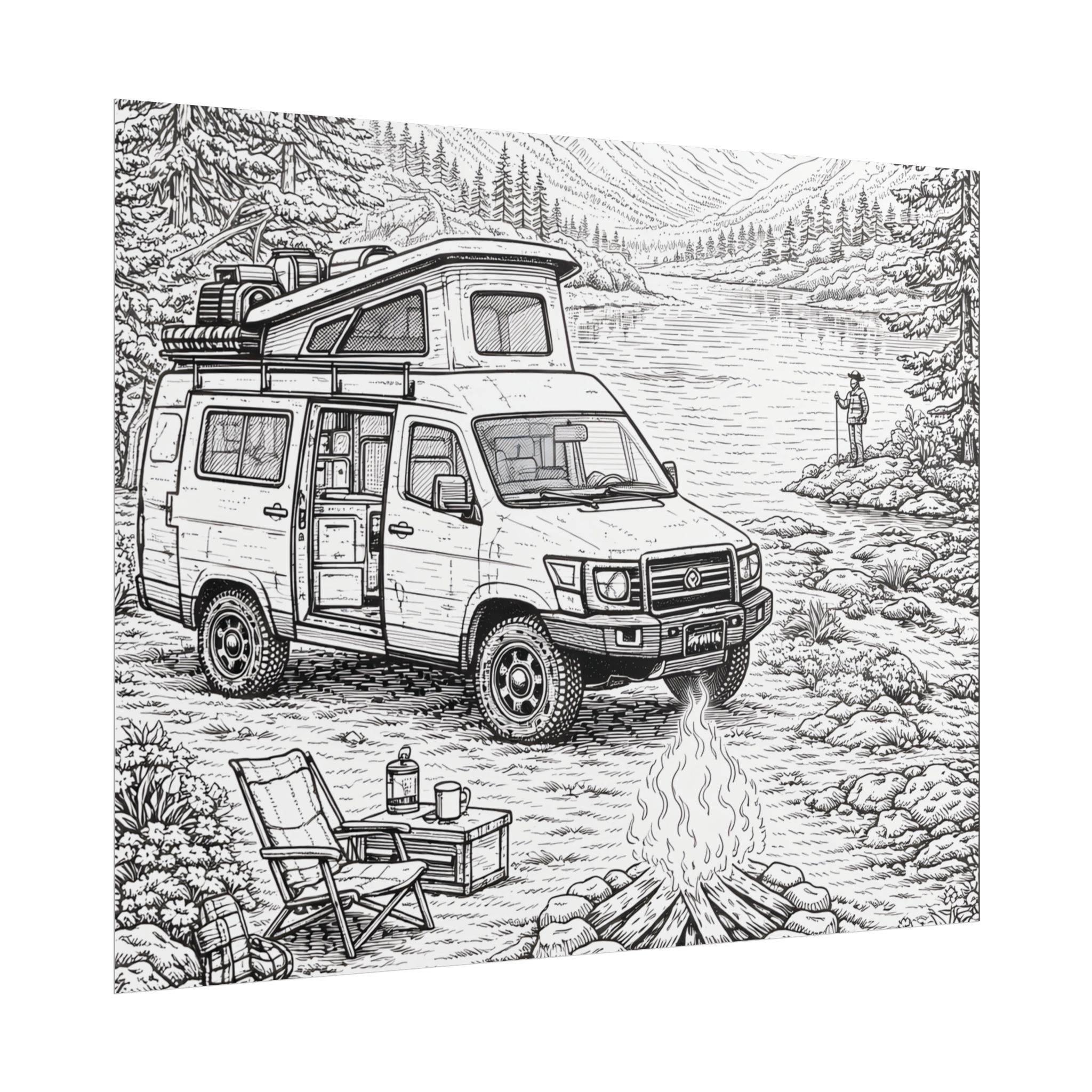 Campervan Poster — Vintage RV Camping Landscape Wall Art