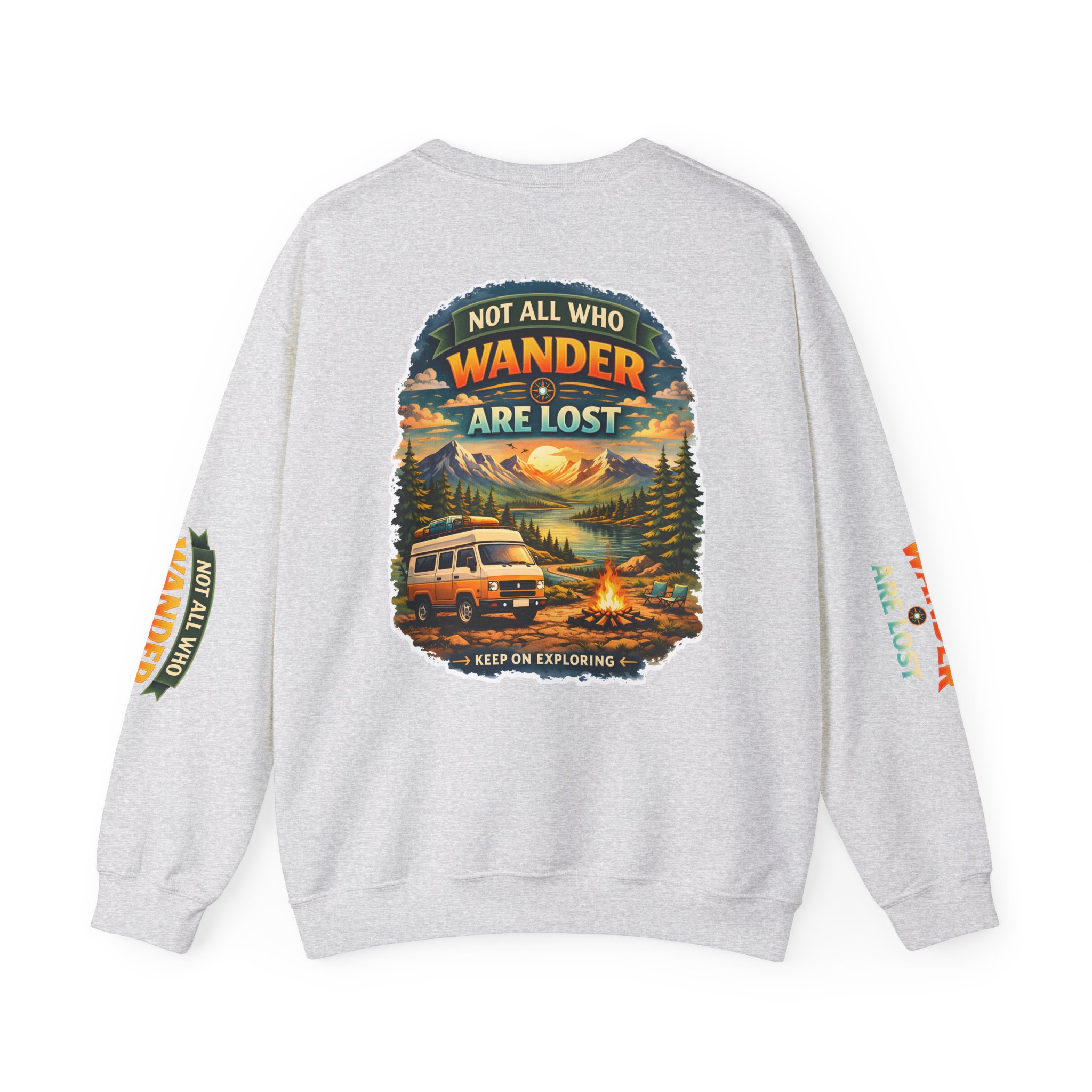 Unisex Heavy Blend™ Crewneck Sweatshirt — "Not All Who Wander Are Lost" Design Scenic-Line