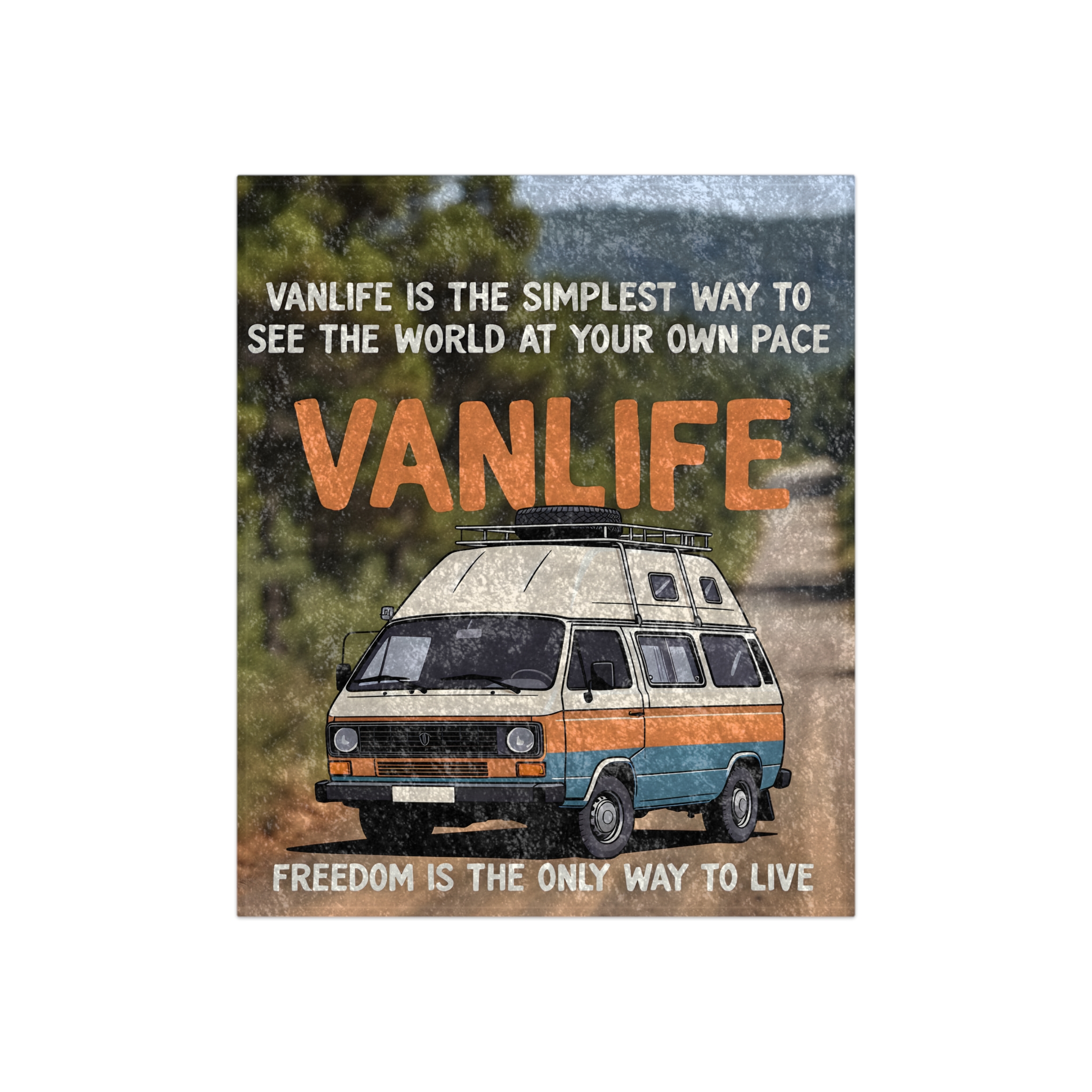Crushed Velvet Blanket — "Vanlife freedom is the only way to live" Retro Camper Quote