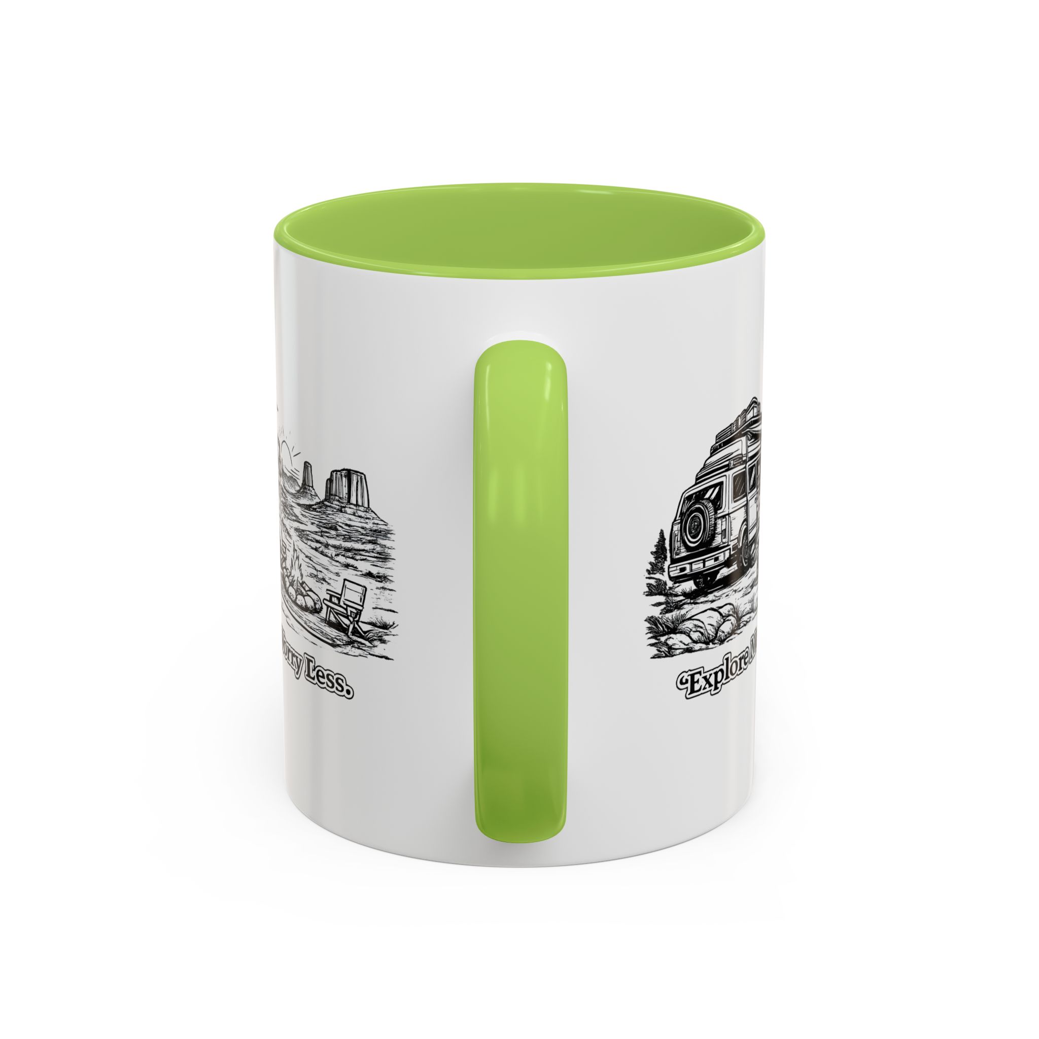 Accent Coffee Mug (11, 15oz) — "Explore More Worry Less" Design Minimal-Line