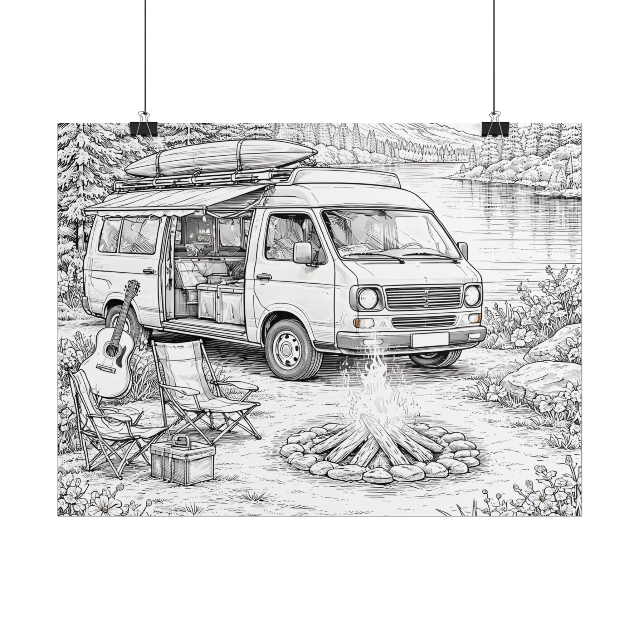 Campervan Poster — Vintage RV Camping Landscape Wall Art