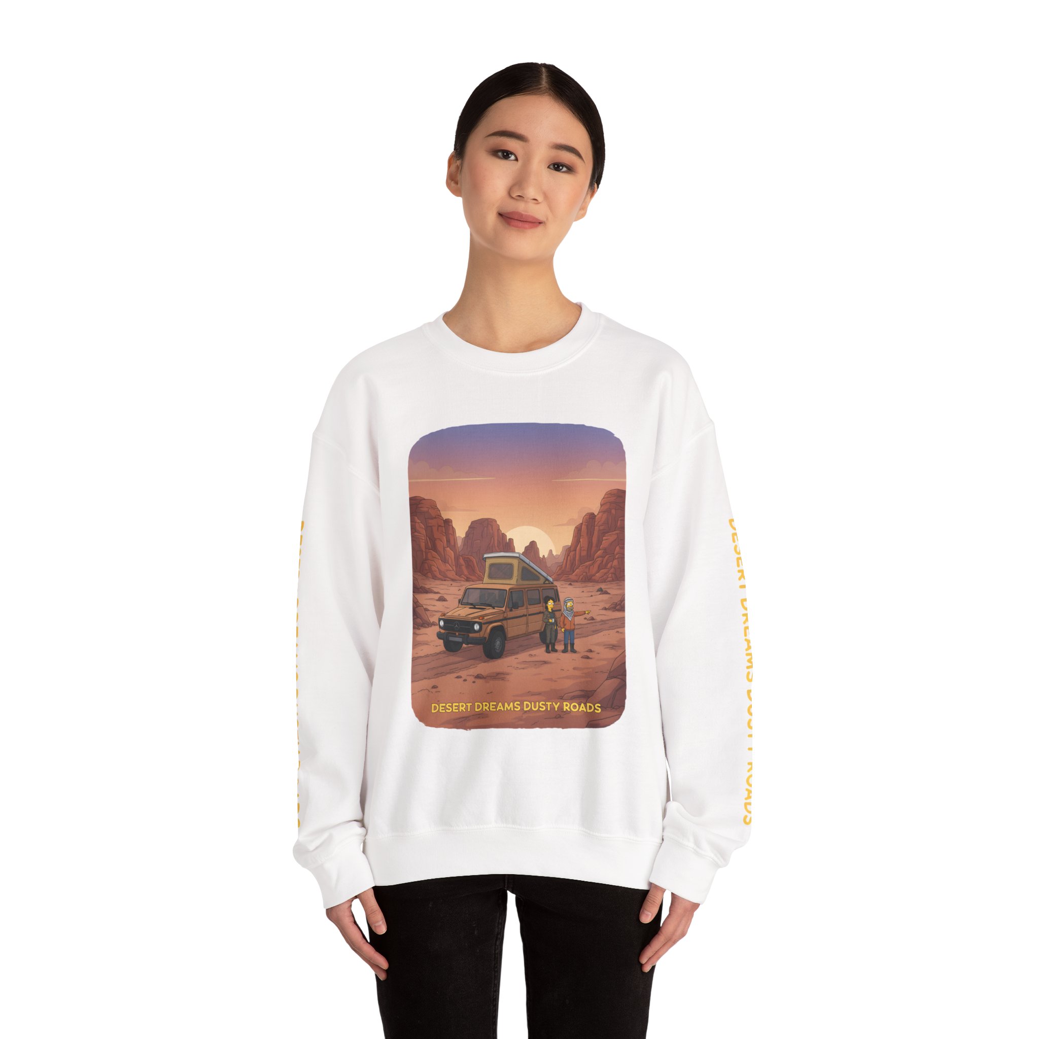 Unisex Heavy Blend™ Crewneck Sweatshirt — "Desert Dreams Dusty Roads" Design Sitcom-Line