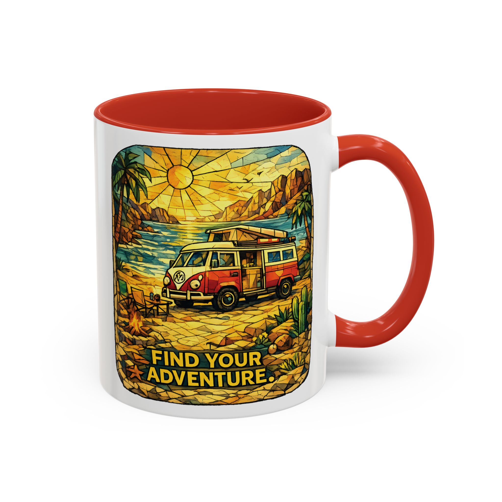 Accent Coffee Mug (11, 15oz) — ""Find Your Adventure"" Design Cubic-Line