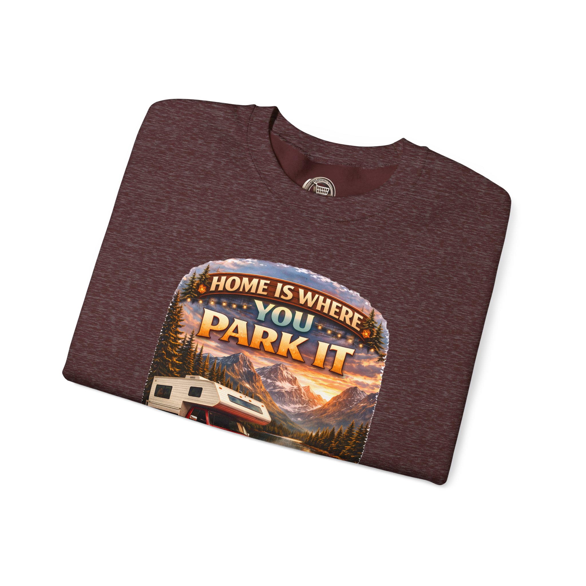 Unisex Heavy Blend™ Crewneck Sweatshirt — "Home Is Where You Park It" Design Scenic-Line