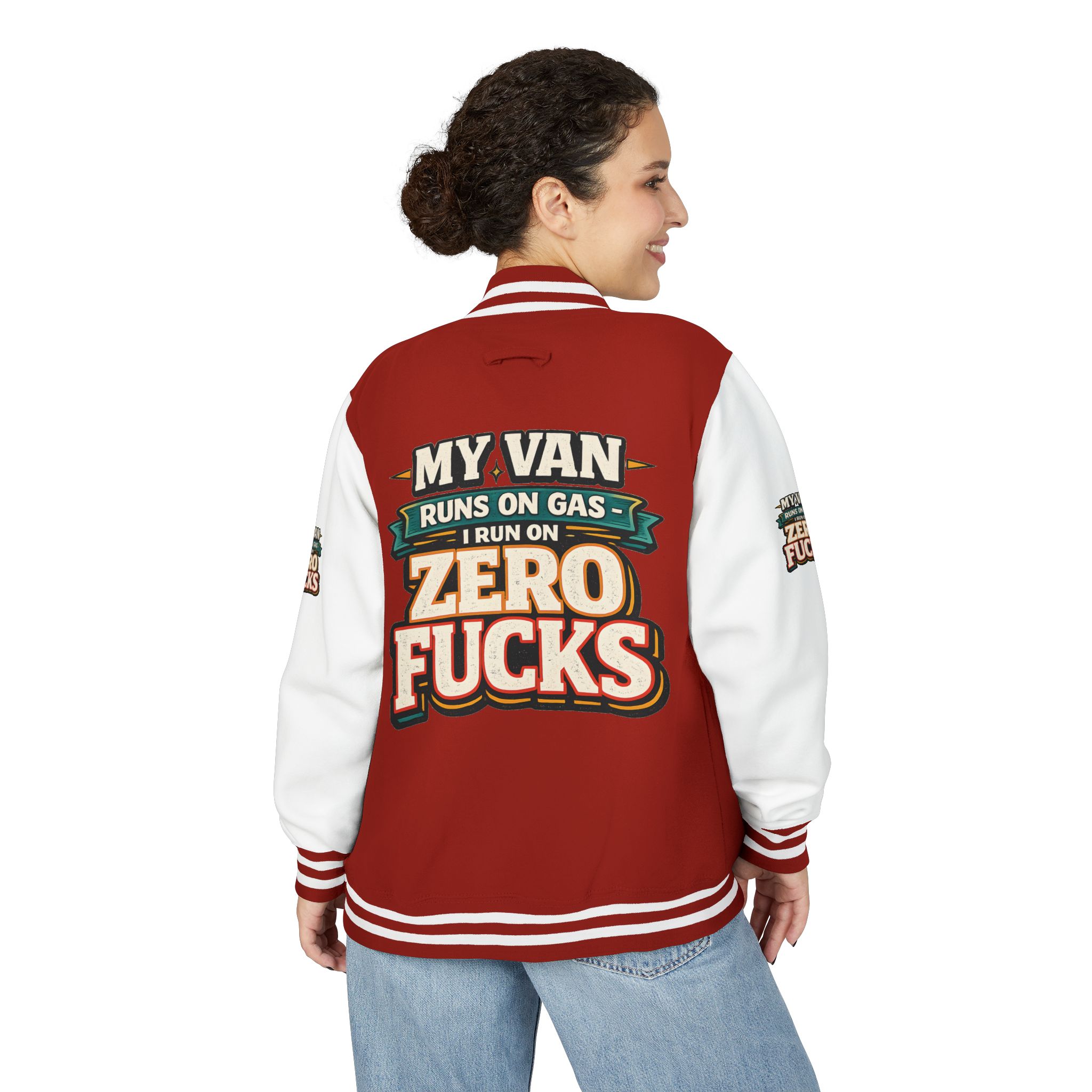 Unisex Heavyweight Letterman Jacket — "My Van Runs On Gas" Design F**K-Line