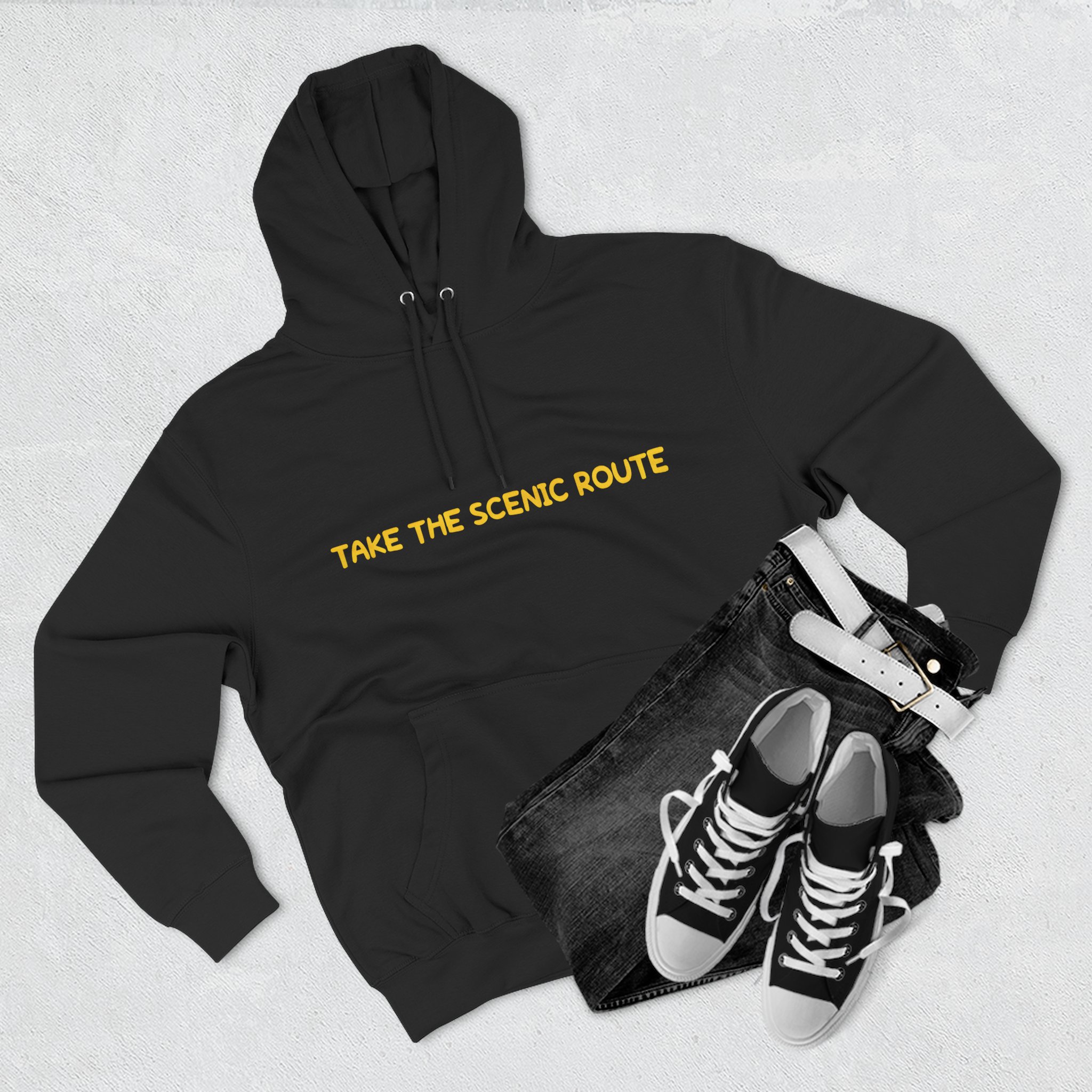 Three-Panel Fleece Hoodie - "Take The Scenic Route" Design Sitcom-Line