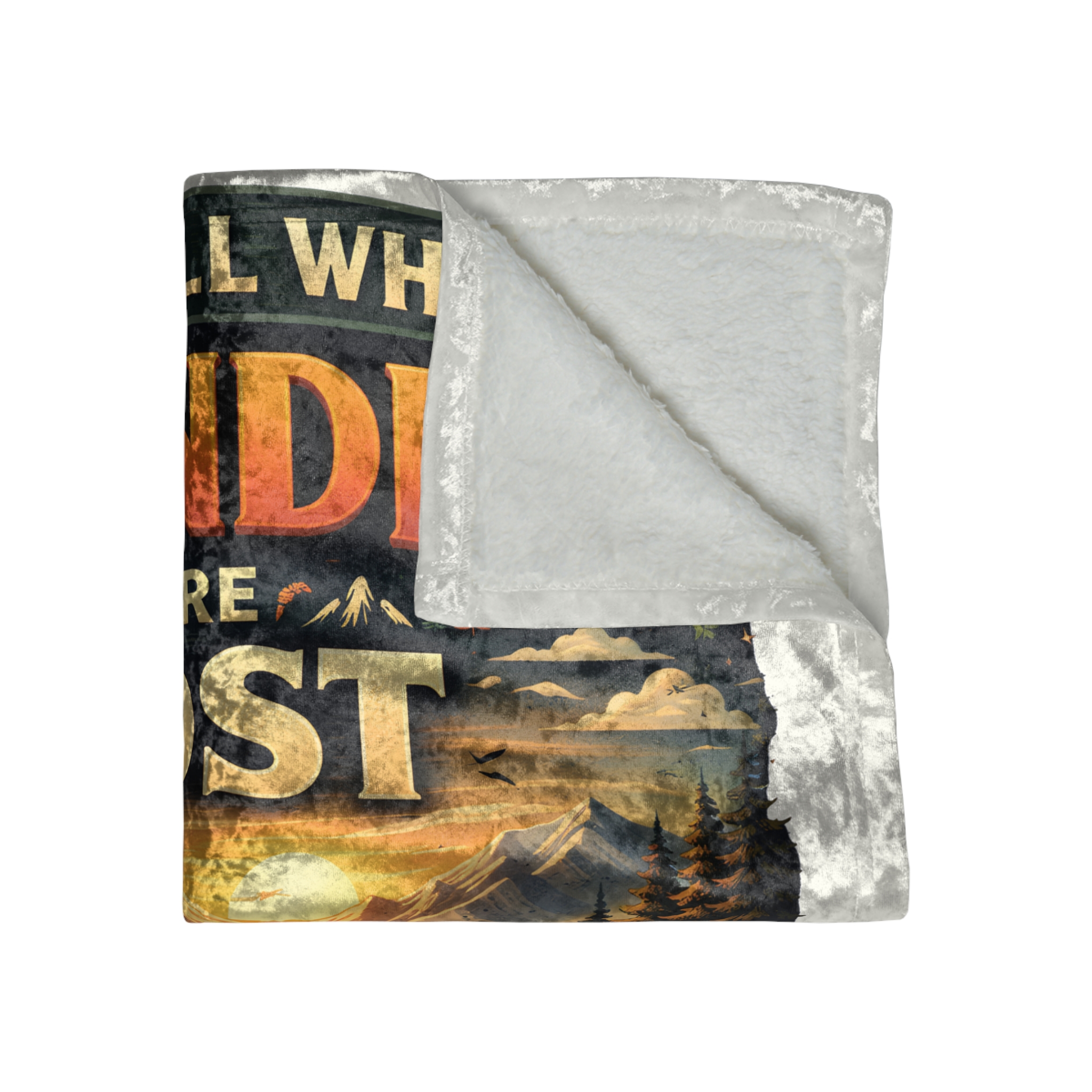 Crushed Velvet Blanket —"Not All Who Wander Are Lost" Design Scenic-Line (Campervan)