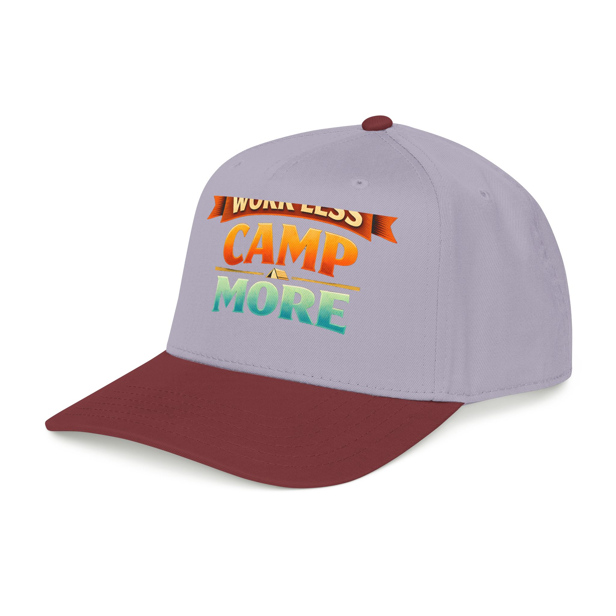 Baseball Cap - "Work Less-Camp More" Design Scenic-Line