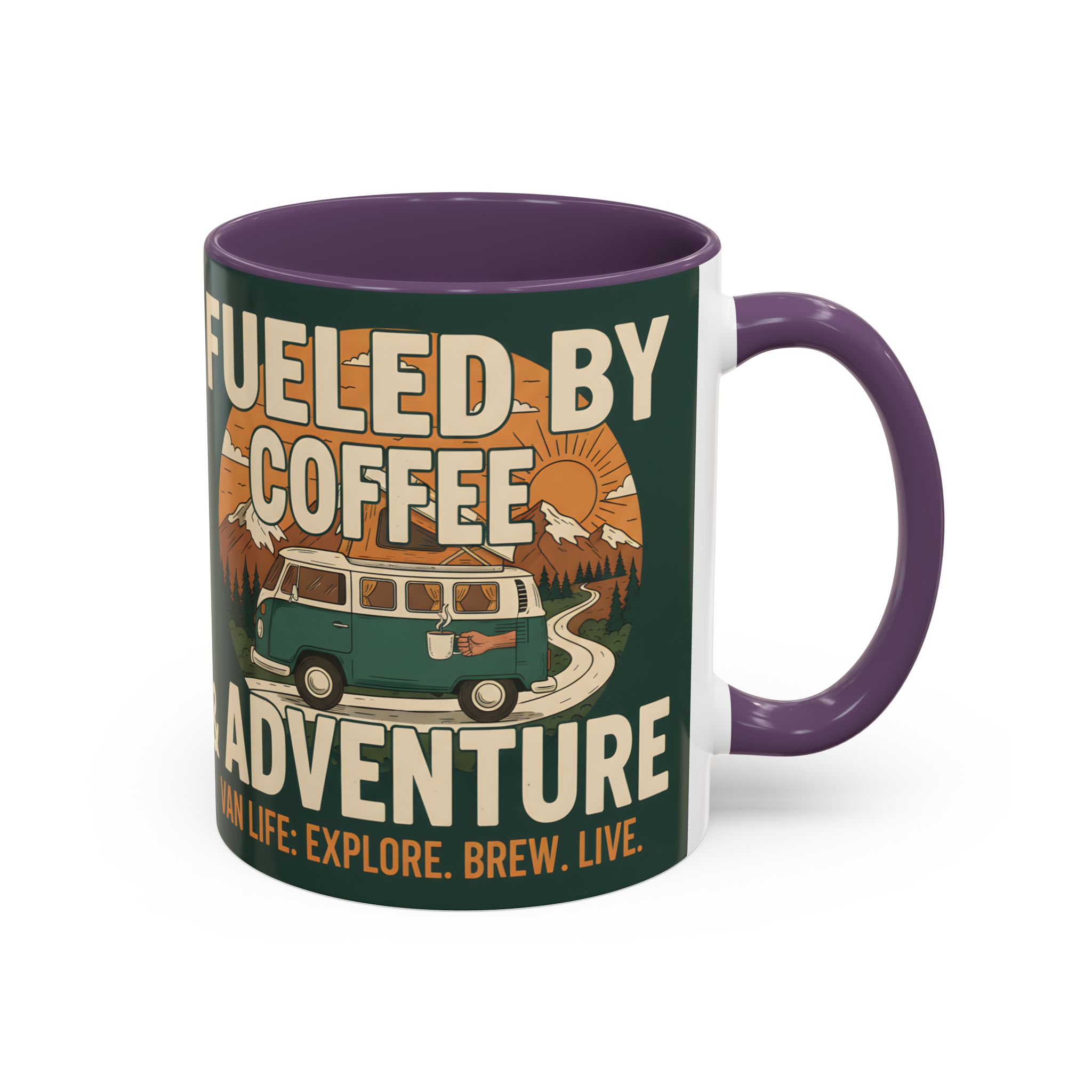 Accent Coffee Mug (11, 15oz) — "Fueled by Coffee & Adventure"
