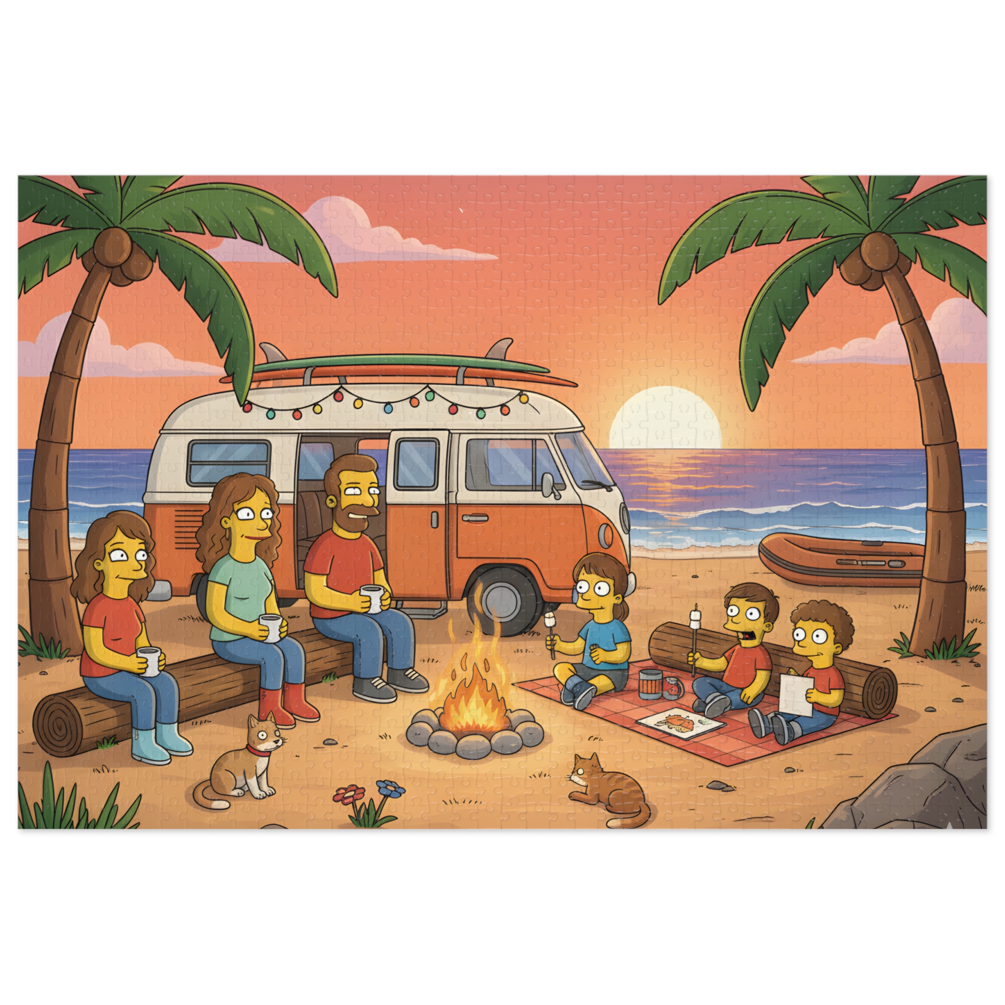 Jigsaw Puzzle with Tin — Sunset Surf Van Scene