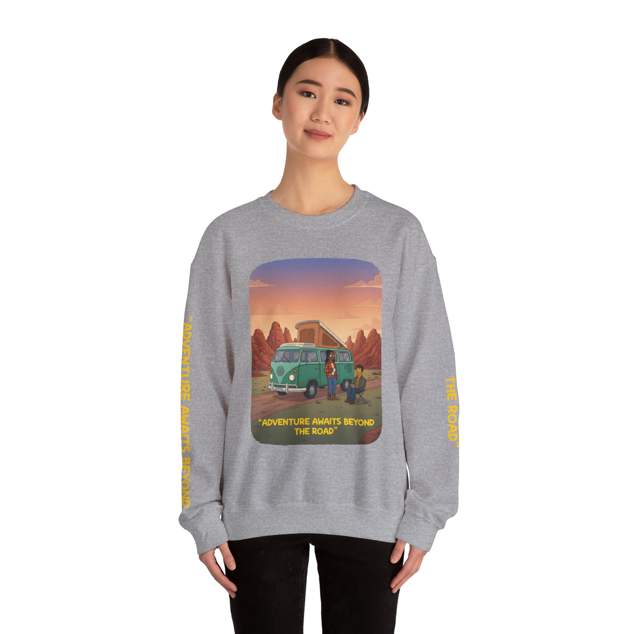 12224153009569531704_2048.jpeg Unisex Heavy Blend™ Crewneck Sweatshirt — "Adventure Awaits Beyond The Road" Design Sitcom-Line