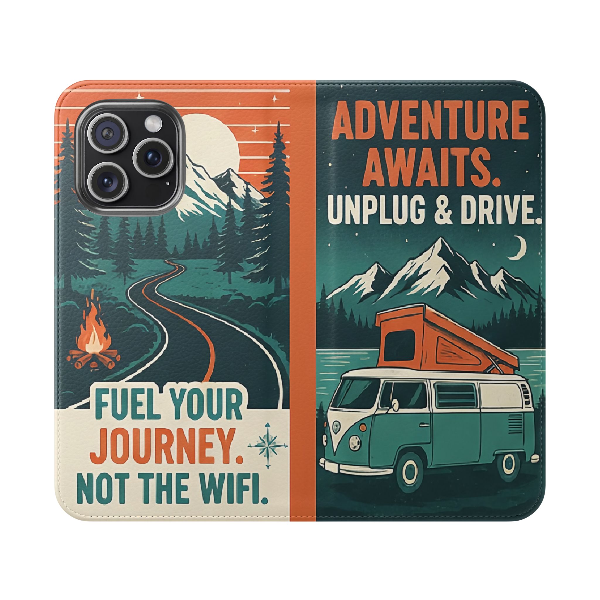 Flip Phone Case — "Adventure Awaits, Fuel Your Journey, Not the WiFi" Wallet Cover