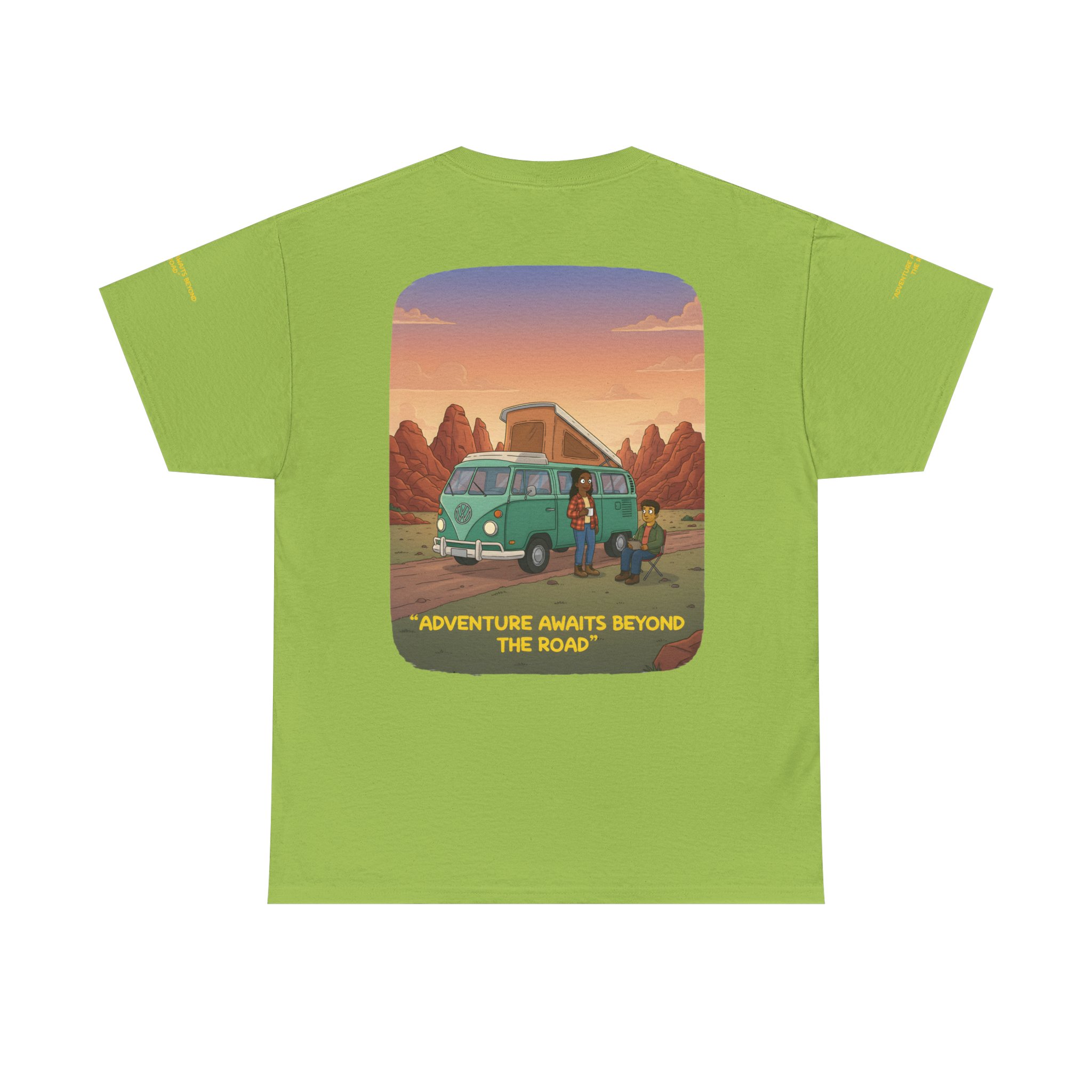 Unisex Heavy Cotton Tee — "Adventure Awaits Beyond The Road" Design Sitcom-Line