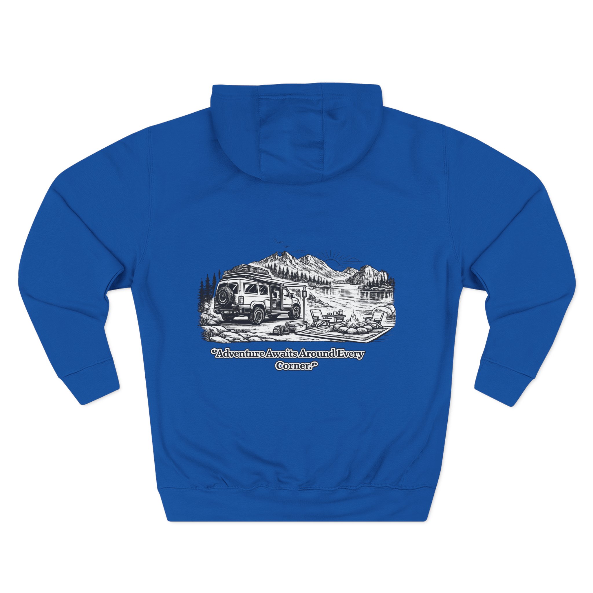 12230748767731596934_2048.jpeg Three-Panel Fleece Hoodie - "Adventure Awaits Around Every Corner" Design Minimal-Line