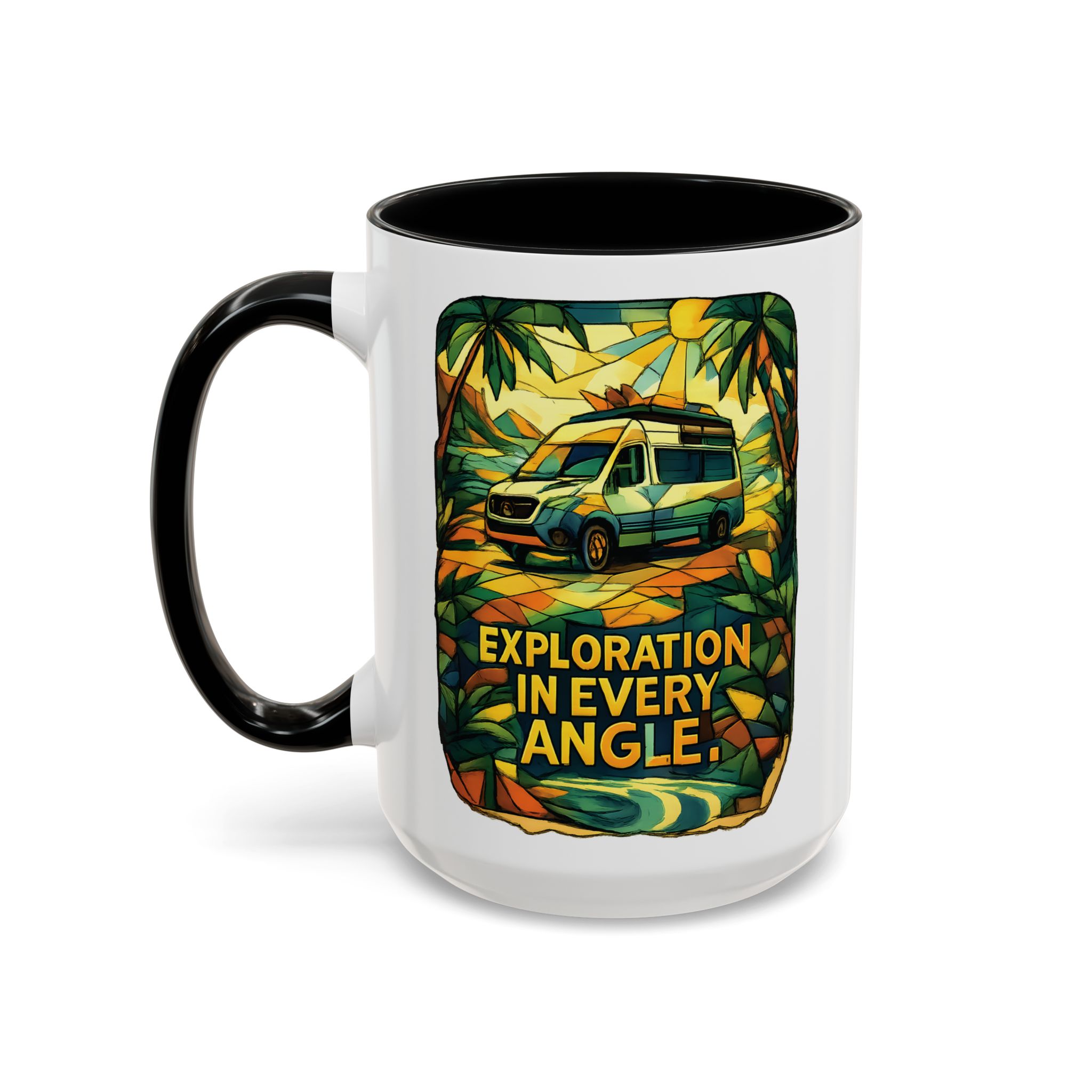 Accent Coffee Mug (11, 15oz) — "Exploration In Every Angle" Design Cubic-Line