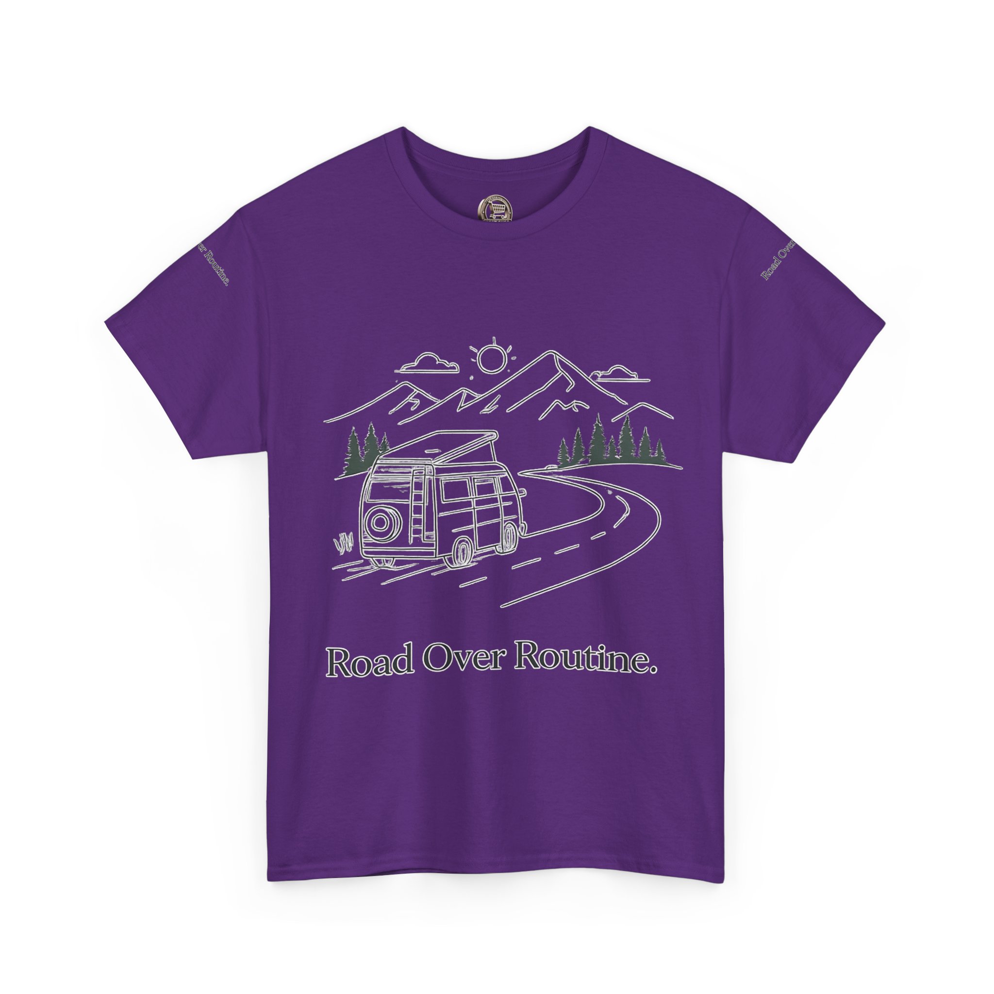 Unisex Heavy Cotton Tee — "Road Over Routine" Design Minimal-Line