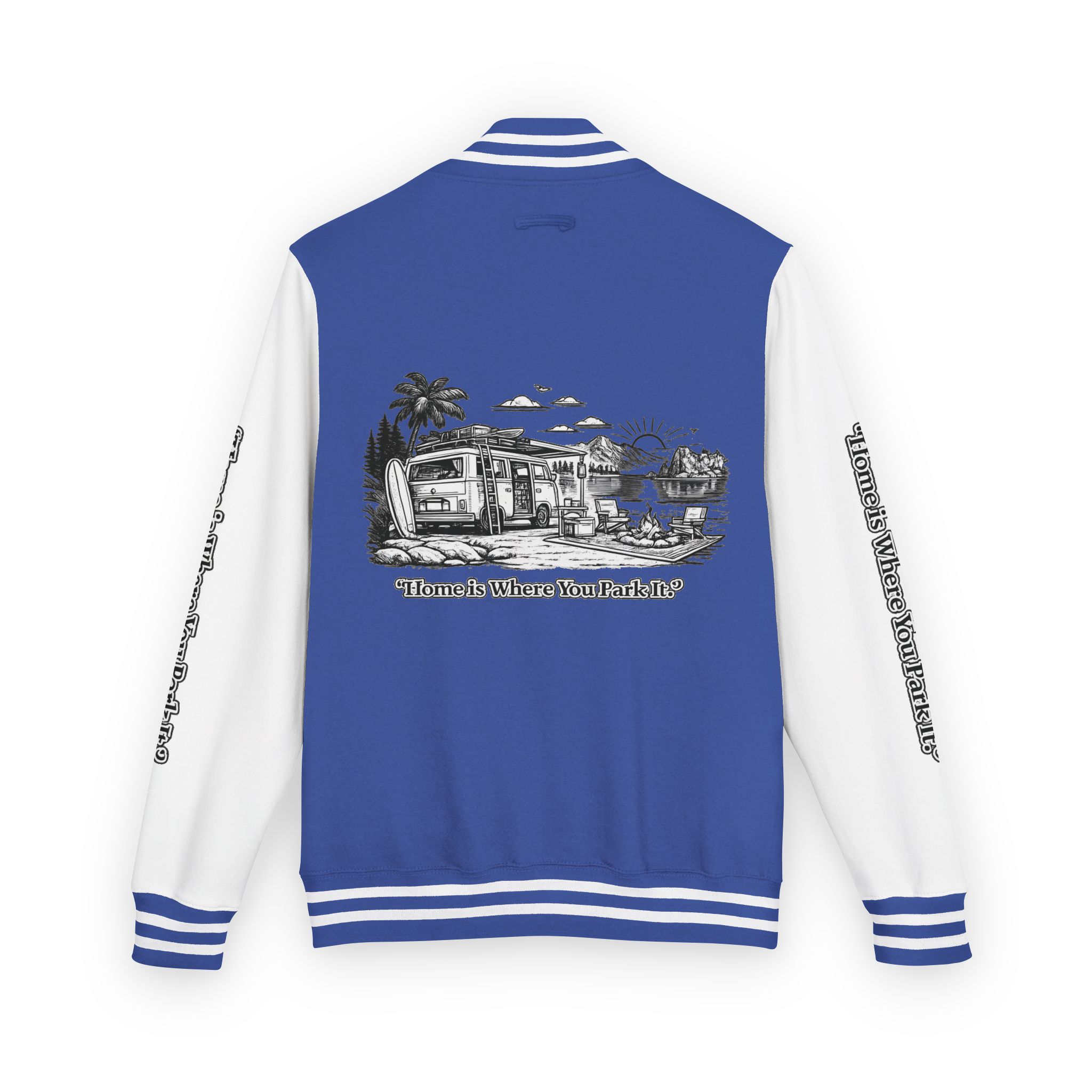 12237342614769961285_2048-1.jpeg Unisex Heavyweight Letterman Jacket — "Home Is Where You Park It" Travel Varsity Coat