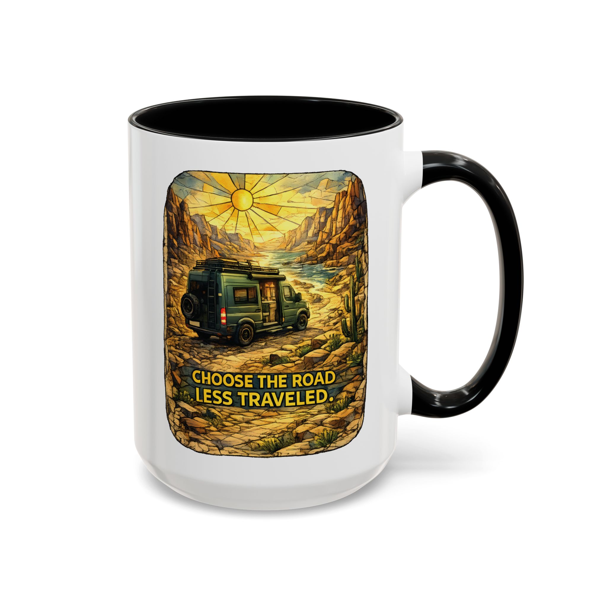 Accent Coffee Mug (11, 15oz) — "Choose The Road Less Traveled" Design Cubic-Line