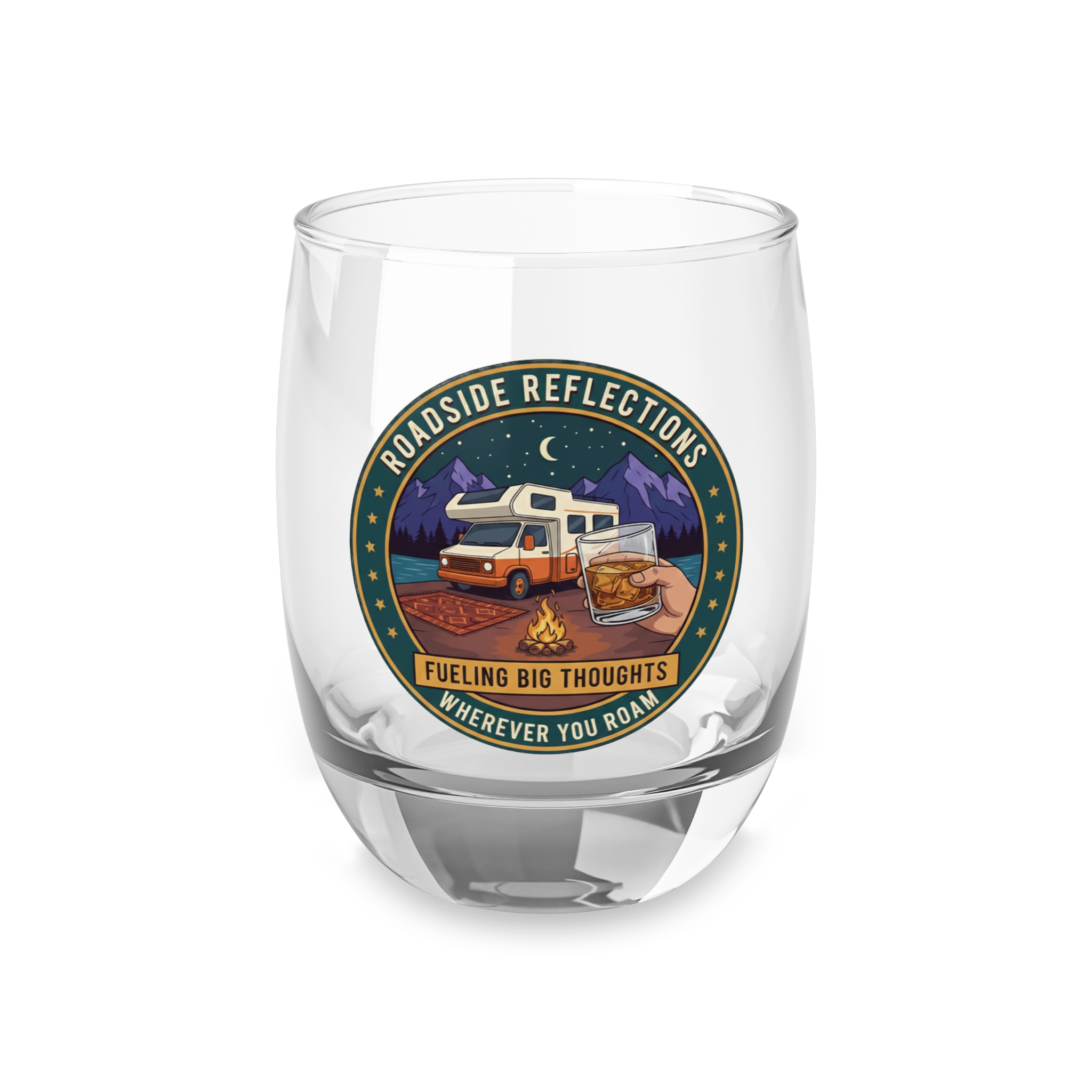 12239924854913430014_2048.jpeg Whiskey Glass — "Roadside Reflections " RV Campfire Travel Emblems