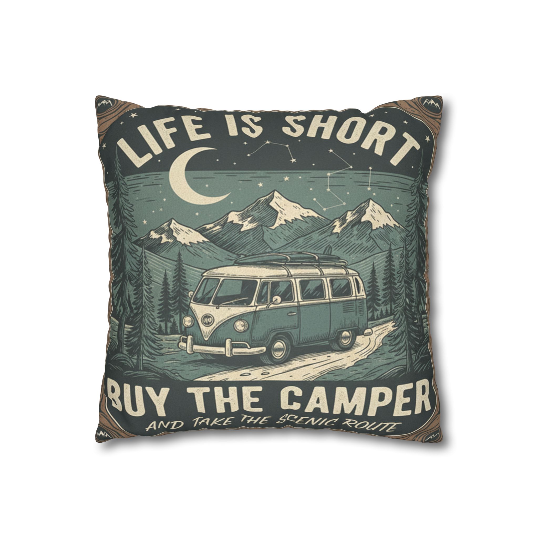 Pillowcase — "Life is short buy the camper and take the scenic route" Faux Suede Travel Throw Pillow Cover