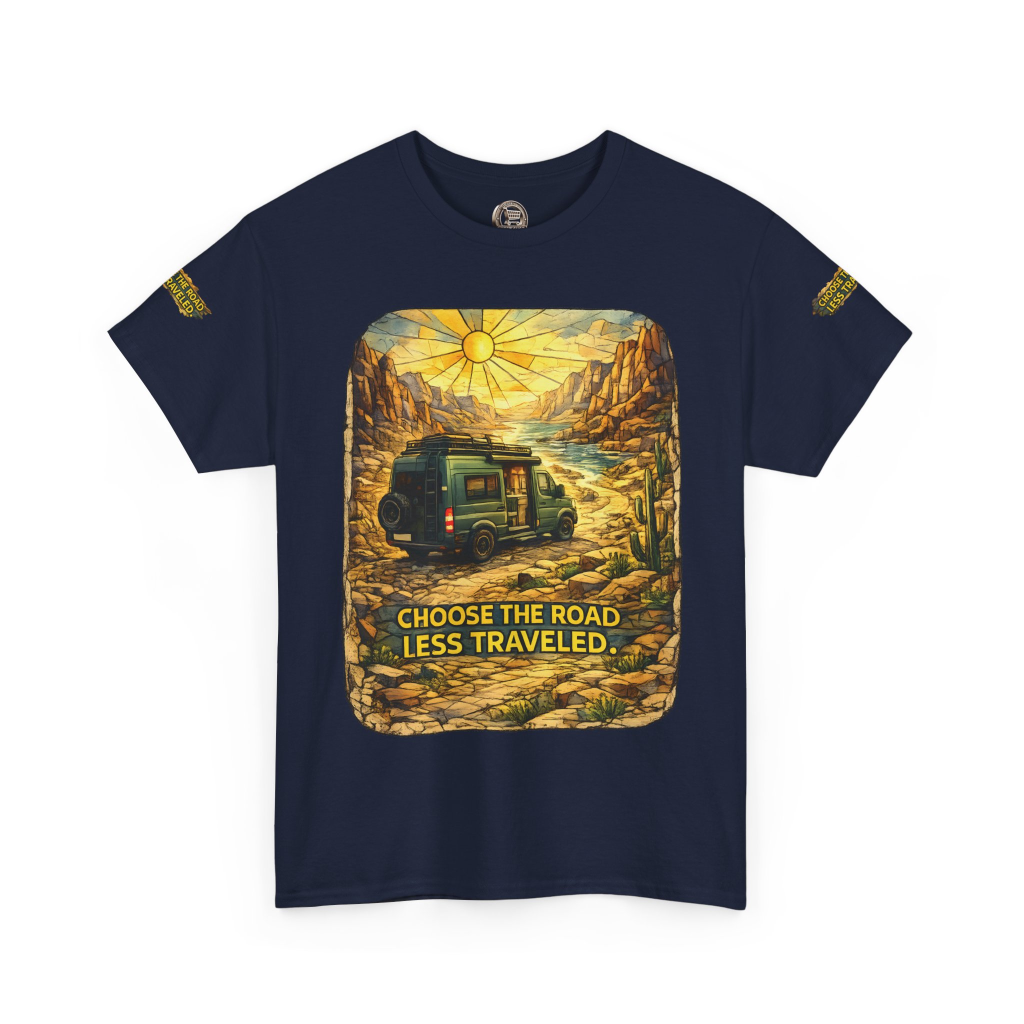 Unisex Heavy Cotton Tee — "Choose The Road Less Traveled" Design Cubic-Line