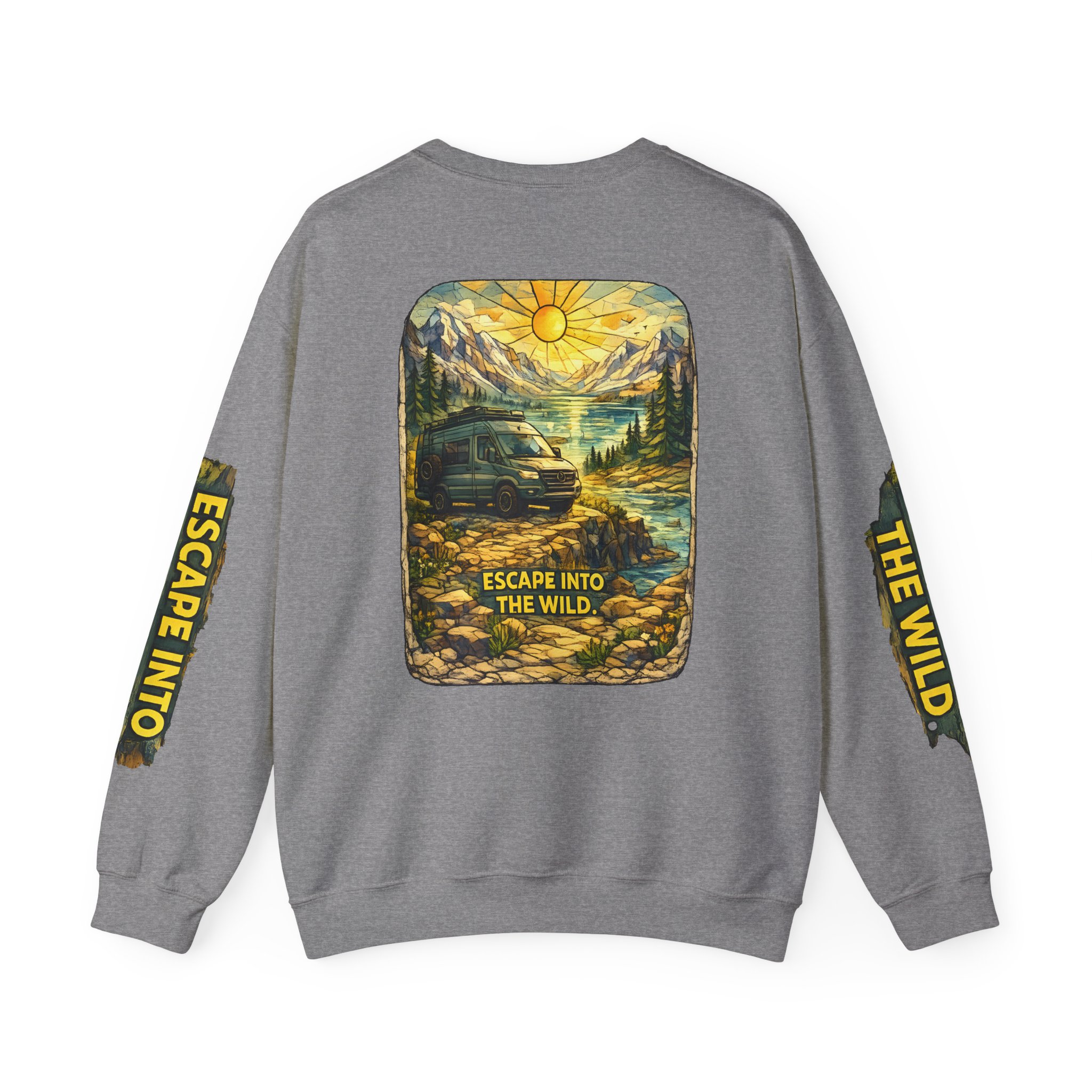 Unisex Heavy Blend™ Crewneck Sweatshirt — "Escape Into The Wild" Design Cubic-Line