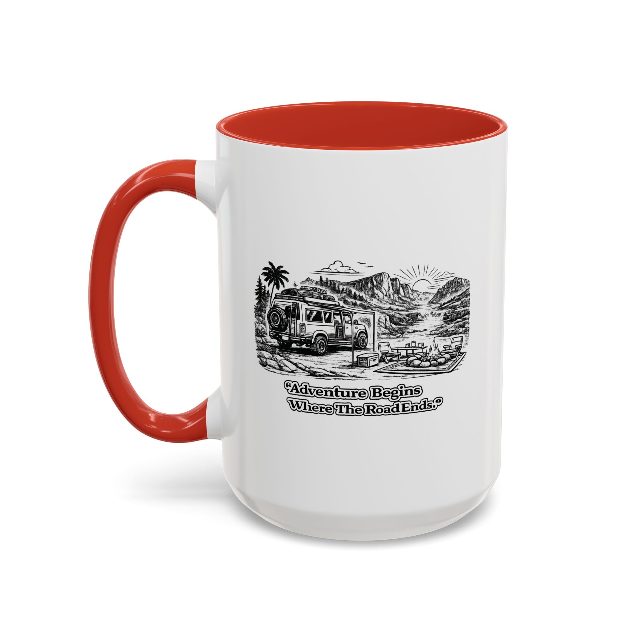 12242529734963697566_2048.jpeg Accent Coffee Mug (11, 15oz) — "Adventure Begins Where The Road Ends" Design Minimal-Line