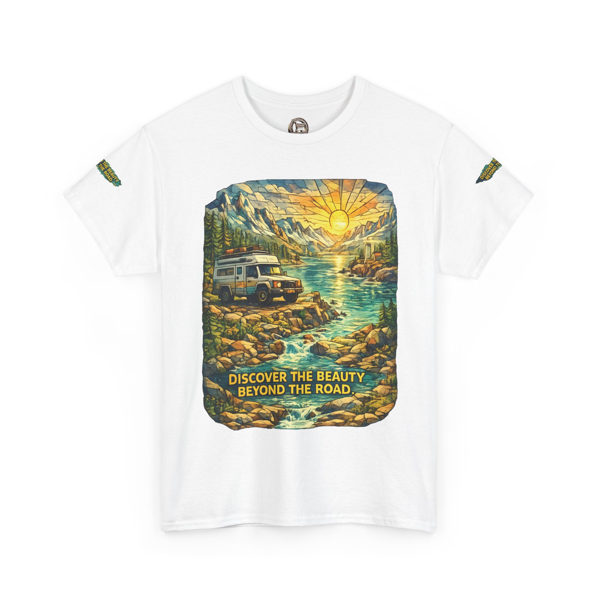 Unisex Heavy Cotton Tee — "Discover The Bieuty Beyond The Road" Design Cubic-Line