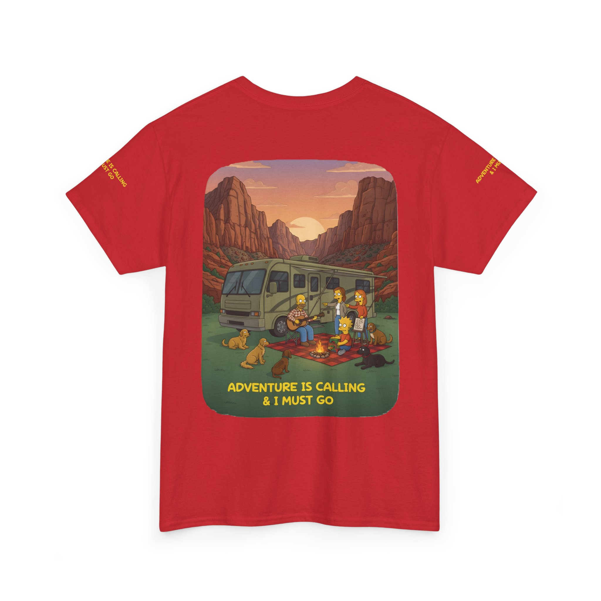 Unisex Heavy Cotton Tee — "Adventure Is Calling-I Must Go" Design Sitcom-Line