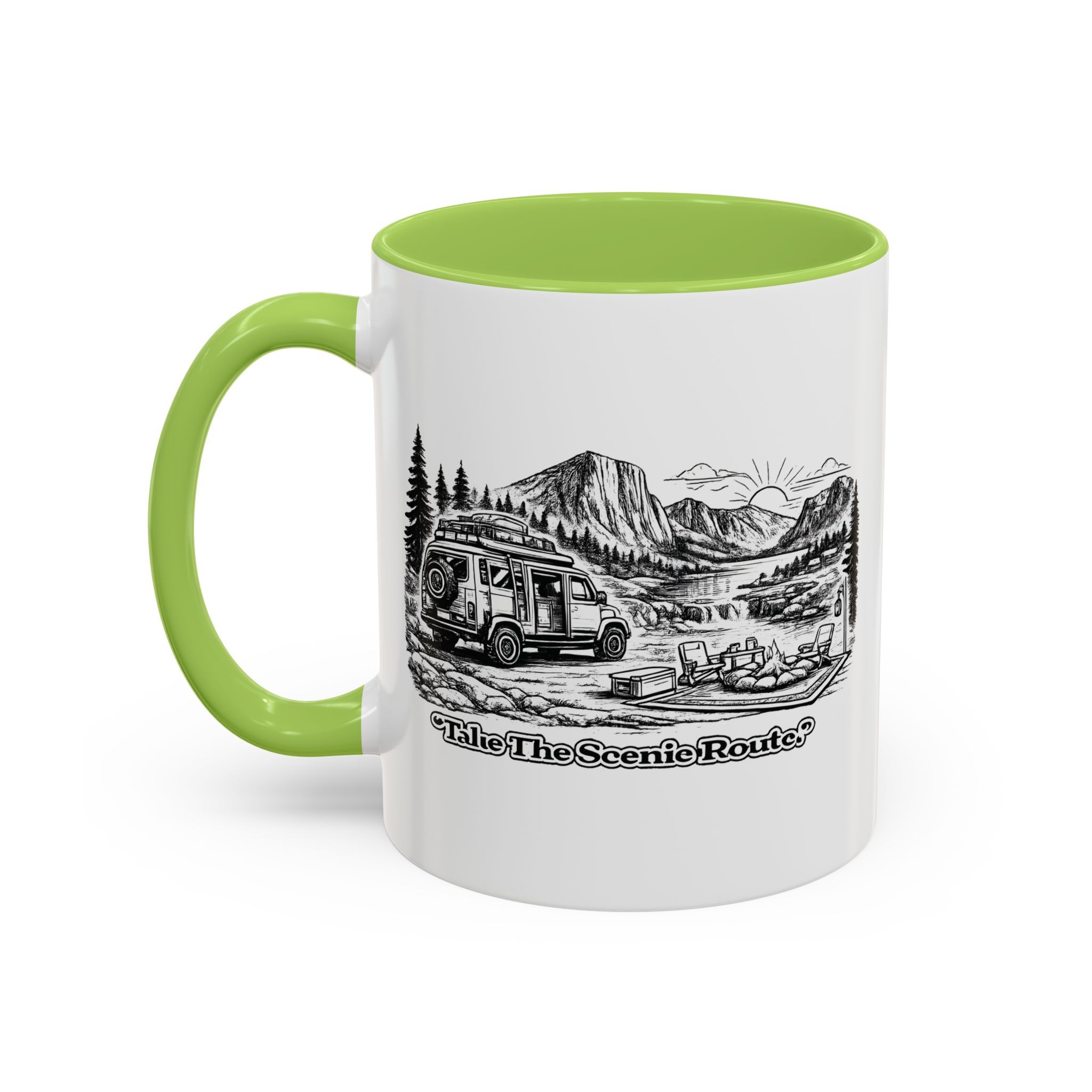 Accent Coffee Mug (11, 15oz) — "Take The Scenic Route" Design Minimal-Line