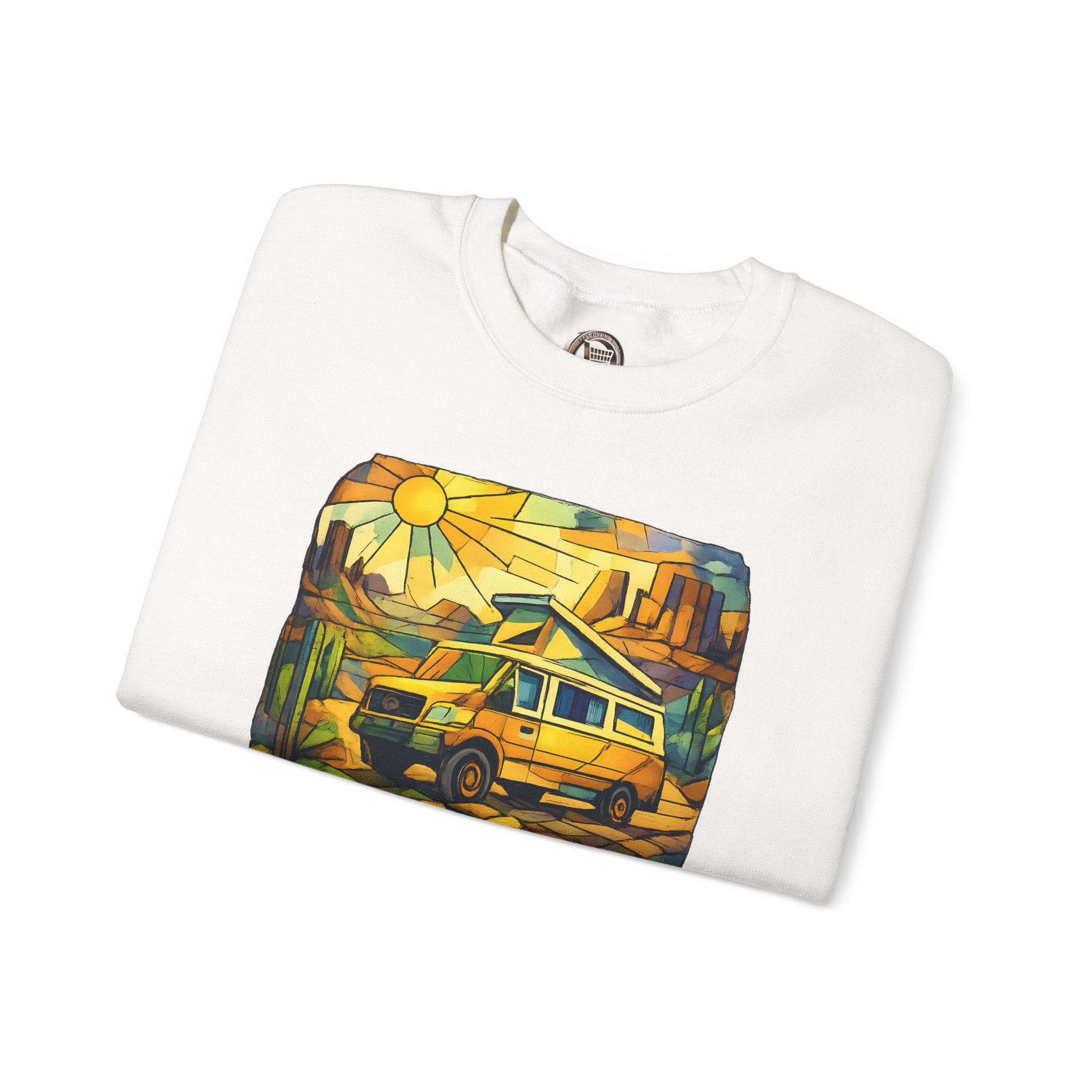 Unisex Heavy Blend™ Crewneck Sweatshirt — "Find Adventure In Every Corner" Design Cubic-Line