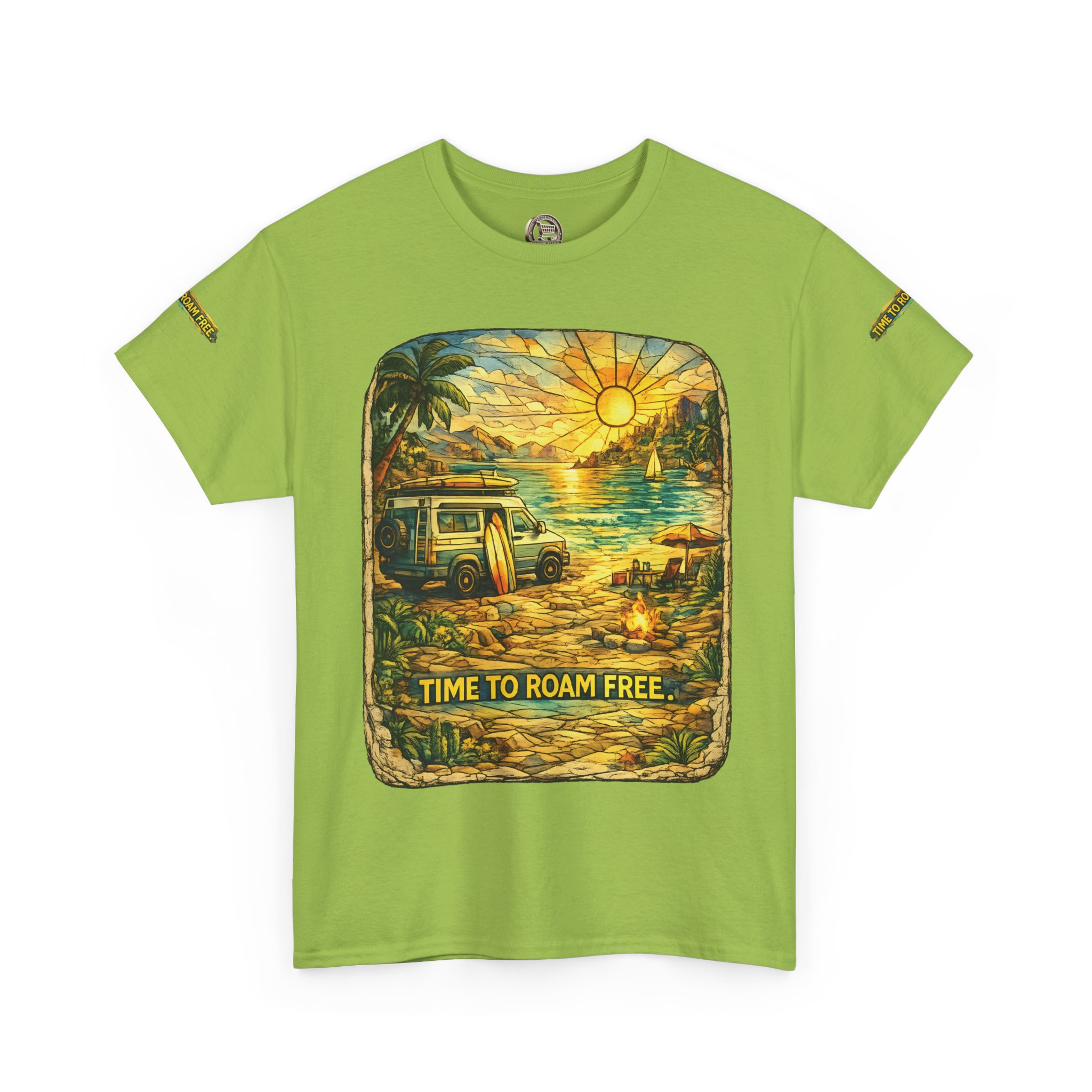 Unisex Heavy Cotton Tee — "Time To Roam Free" Design Cubic-Line