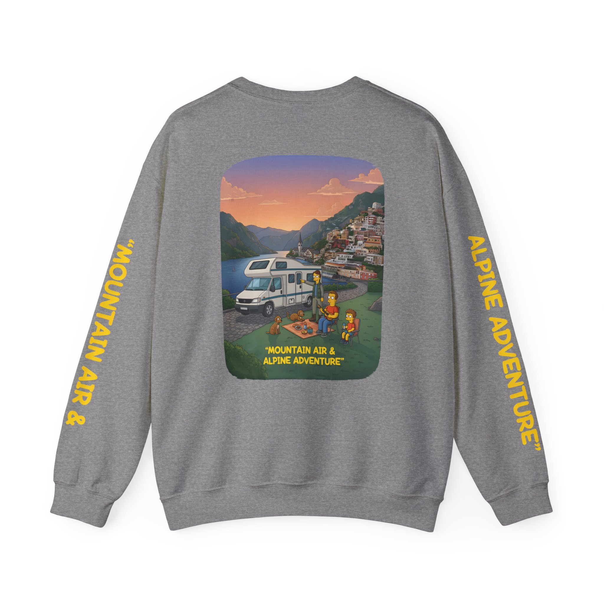 Unisex Heavy Blend™ Crewneck Sweatshirt — "Mountain Air-Alpine Adventure" Design Sitcom-Line