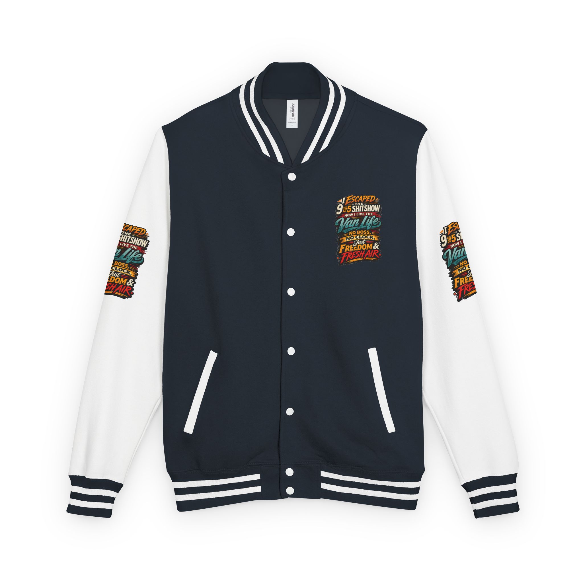 Unisex Heavyweight Letterman Jacket — "I Escaped The 9 To 5" Design F**K-Line