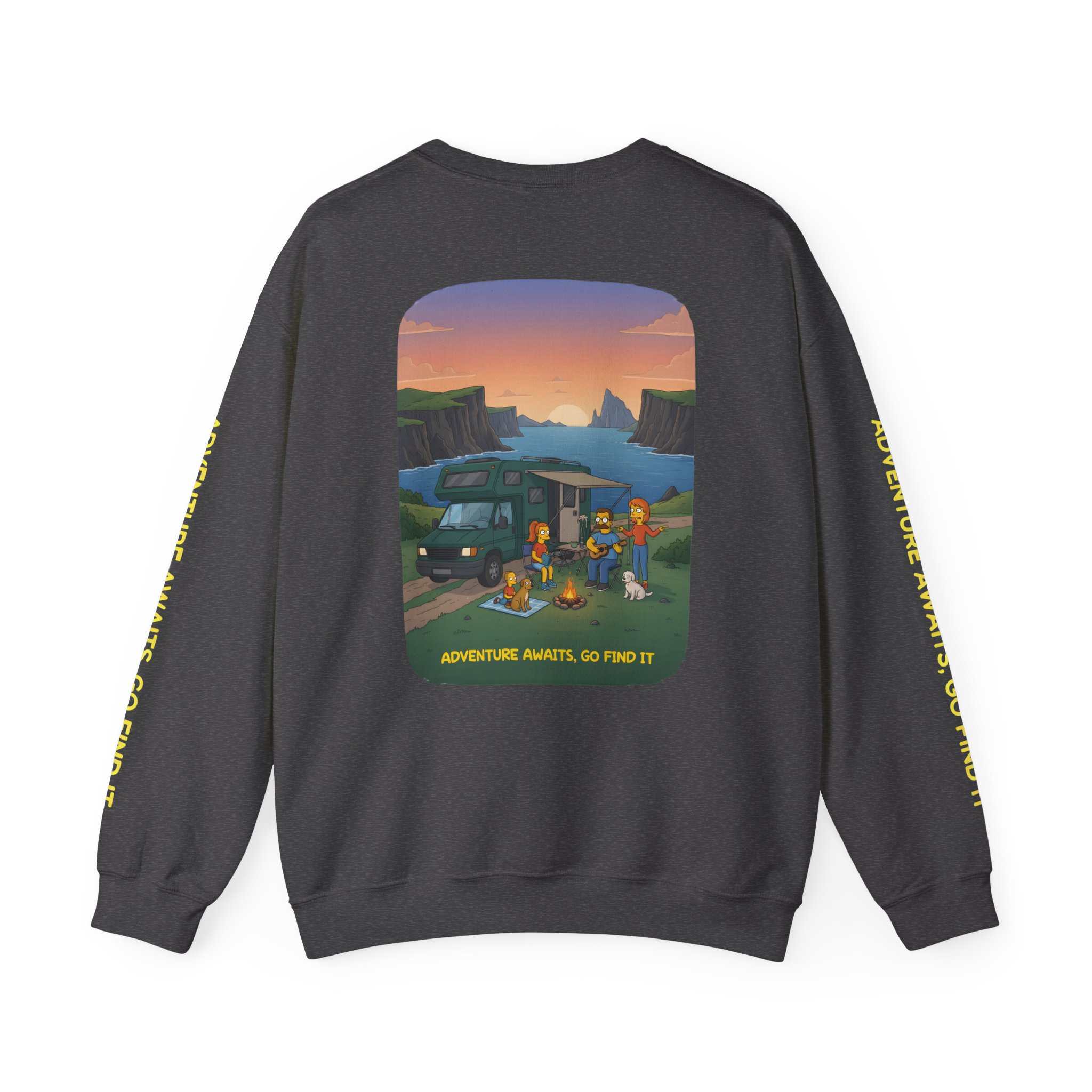 Unisex Heavy Blend™ Crewneck Sweatshirt — "Adventure Awaits-Go Find It"" Design Sitcom-Line