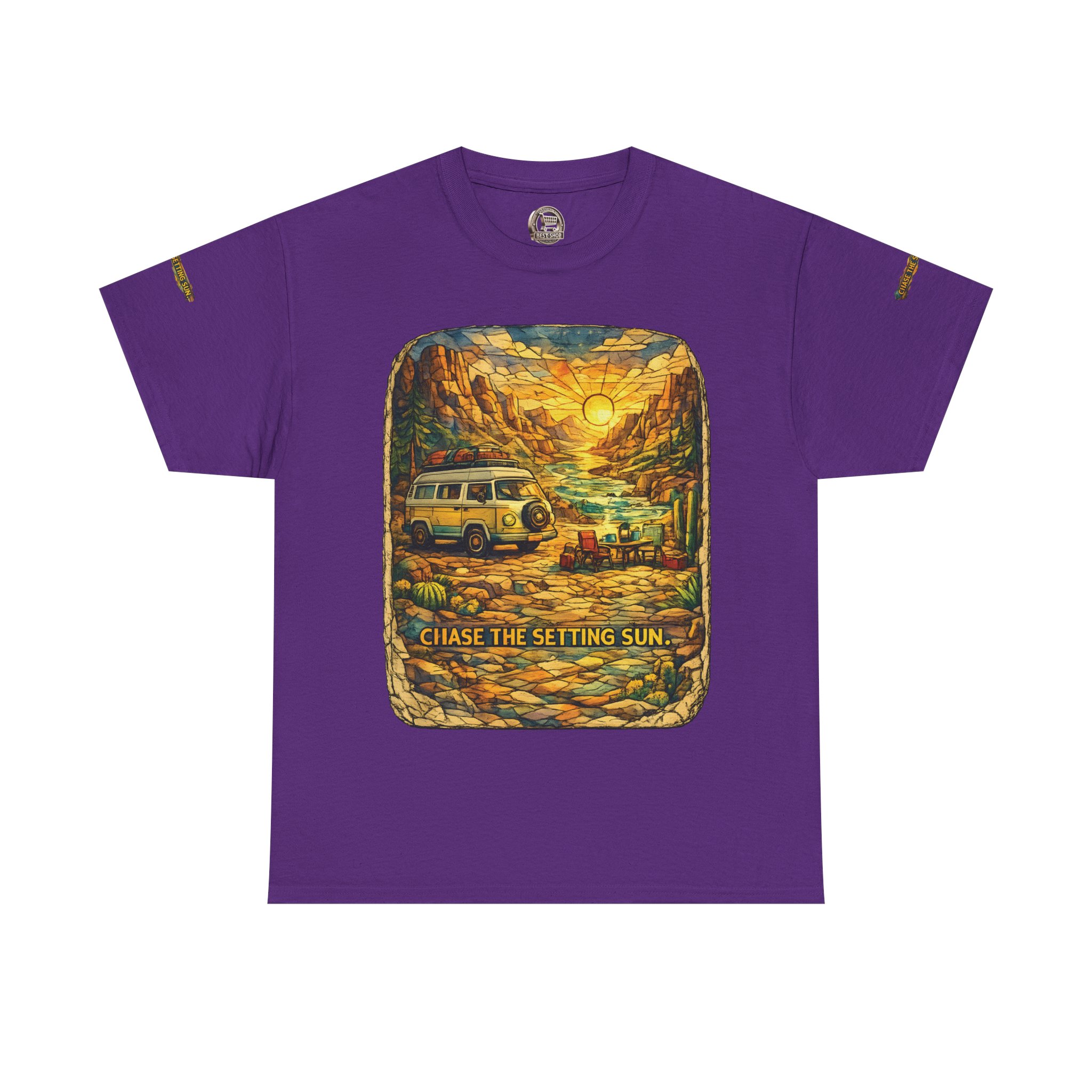 Unisex Heavy Cotton Tee — "Chase The Settings Sun" Design Cubic-Line