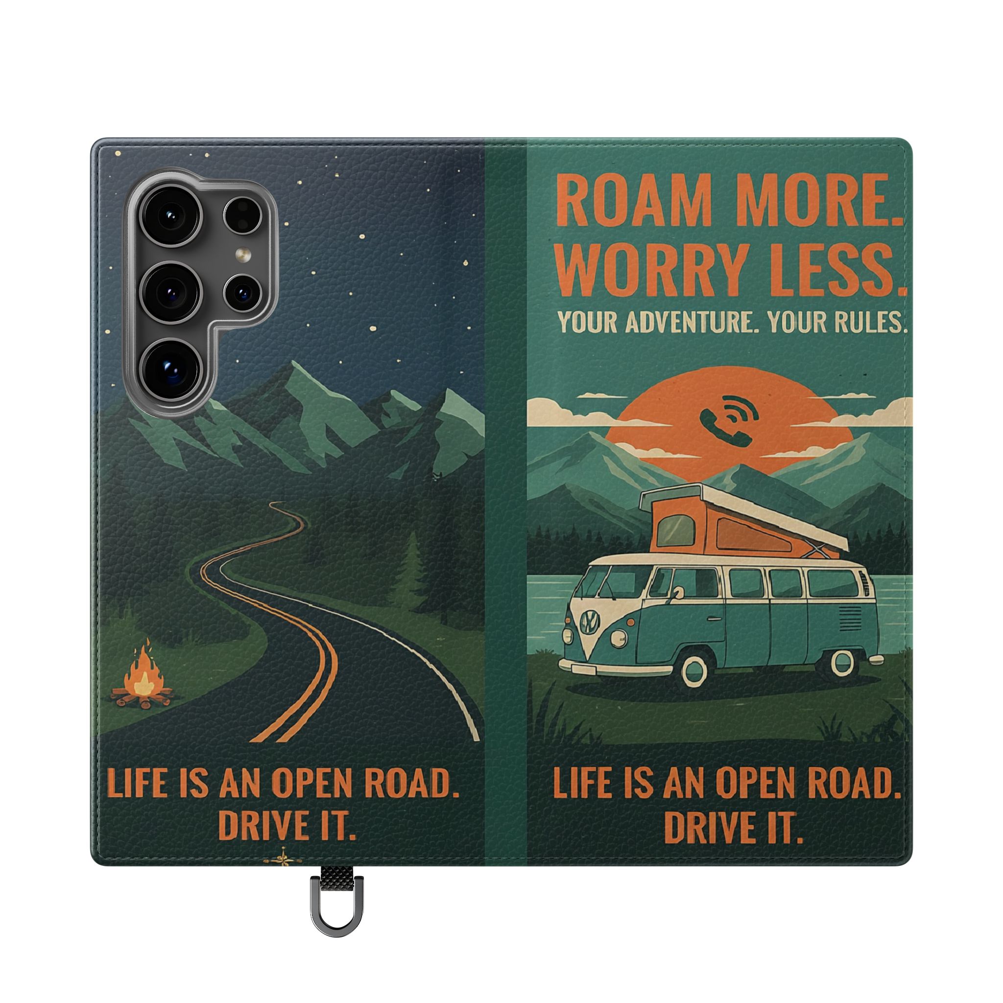 Flip Phone Case — "Roam More Worry Less - Life Is An Open Road" Phone Wallet