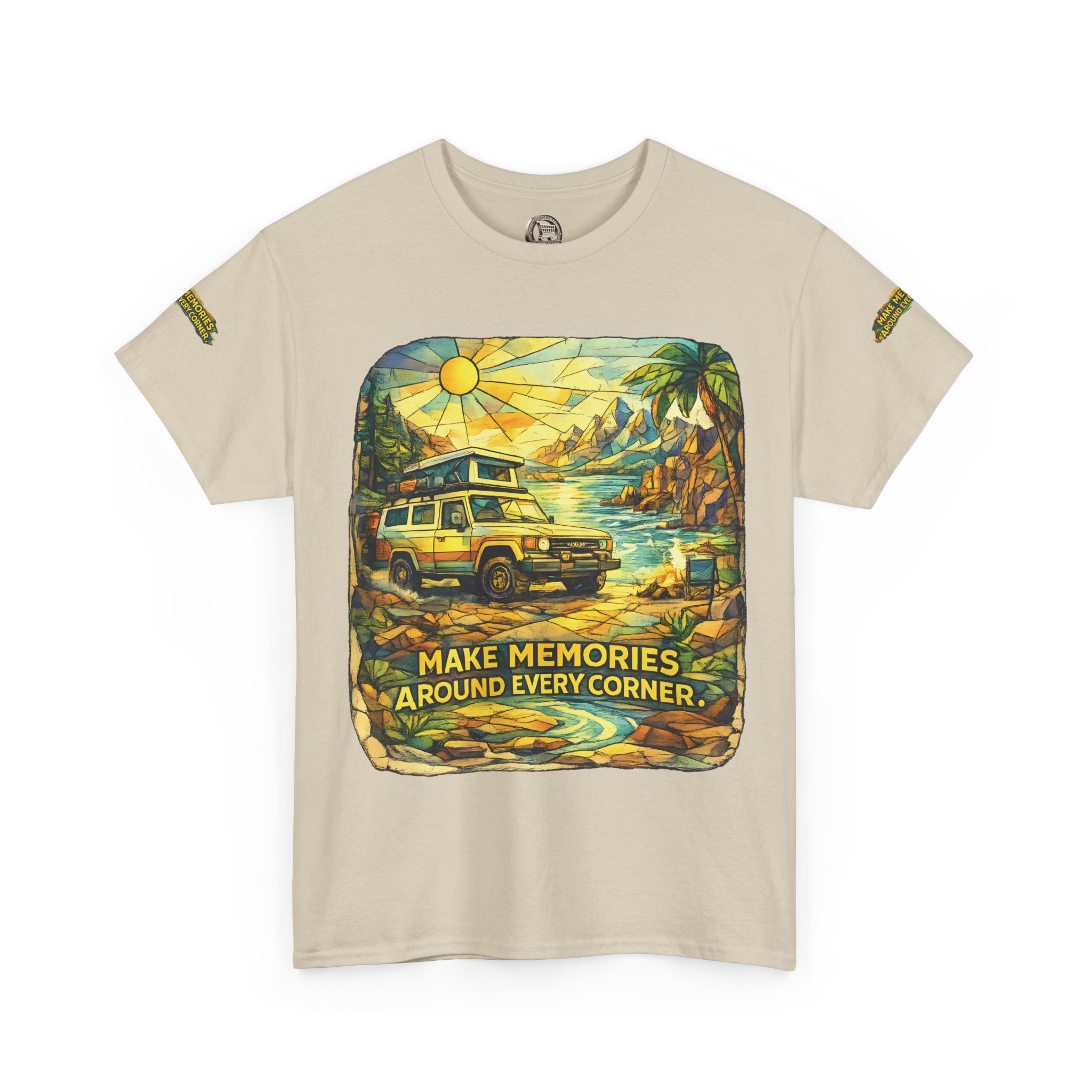 12283577981357155551_2048.jpeg Unisex Heavy Cotton Tee — "Make Memories Around Every Corner" Design Cubic-Line