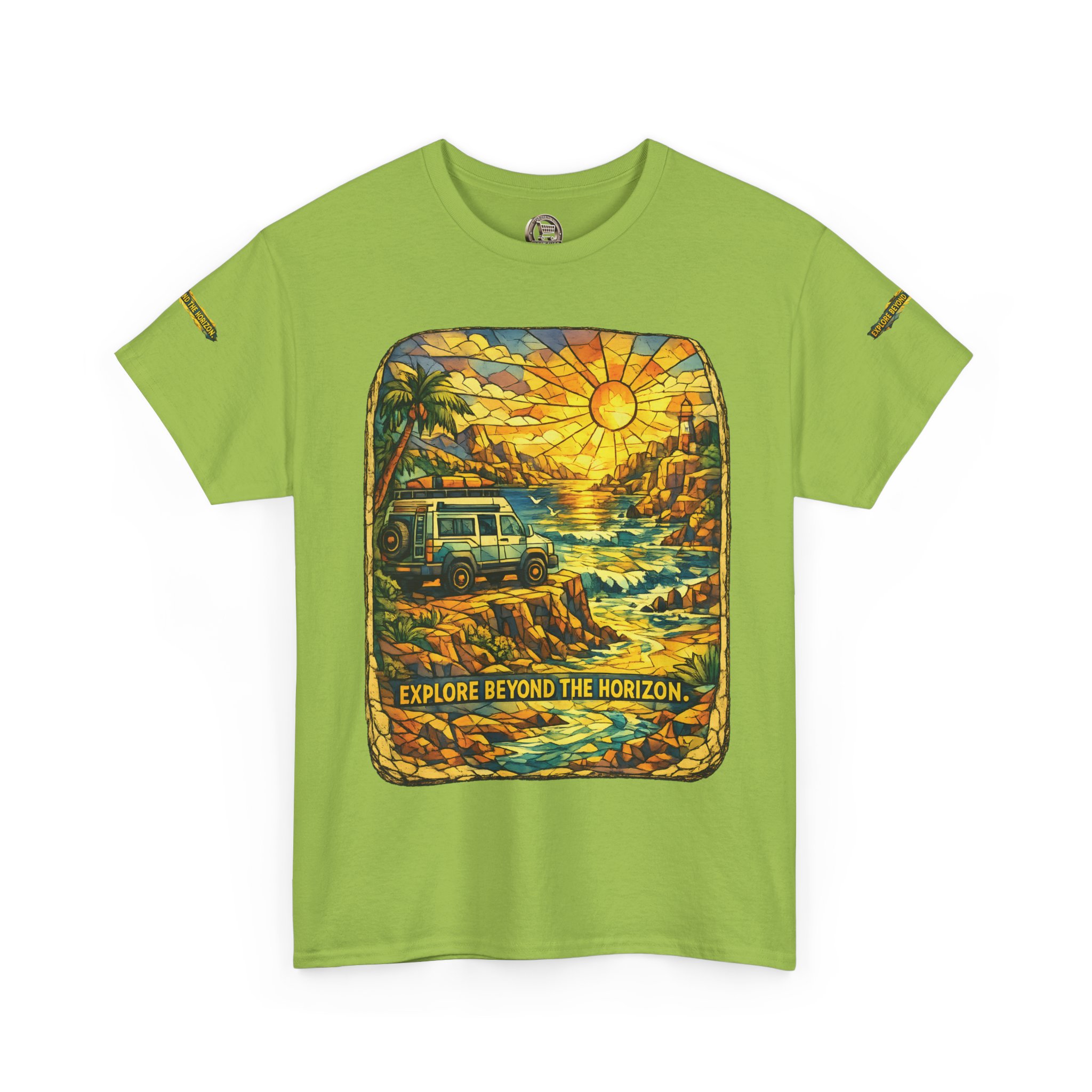 Unisex Heavy Cotton Tee — "Explore Beyond The Horizon" Design Cubic-Line
