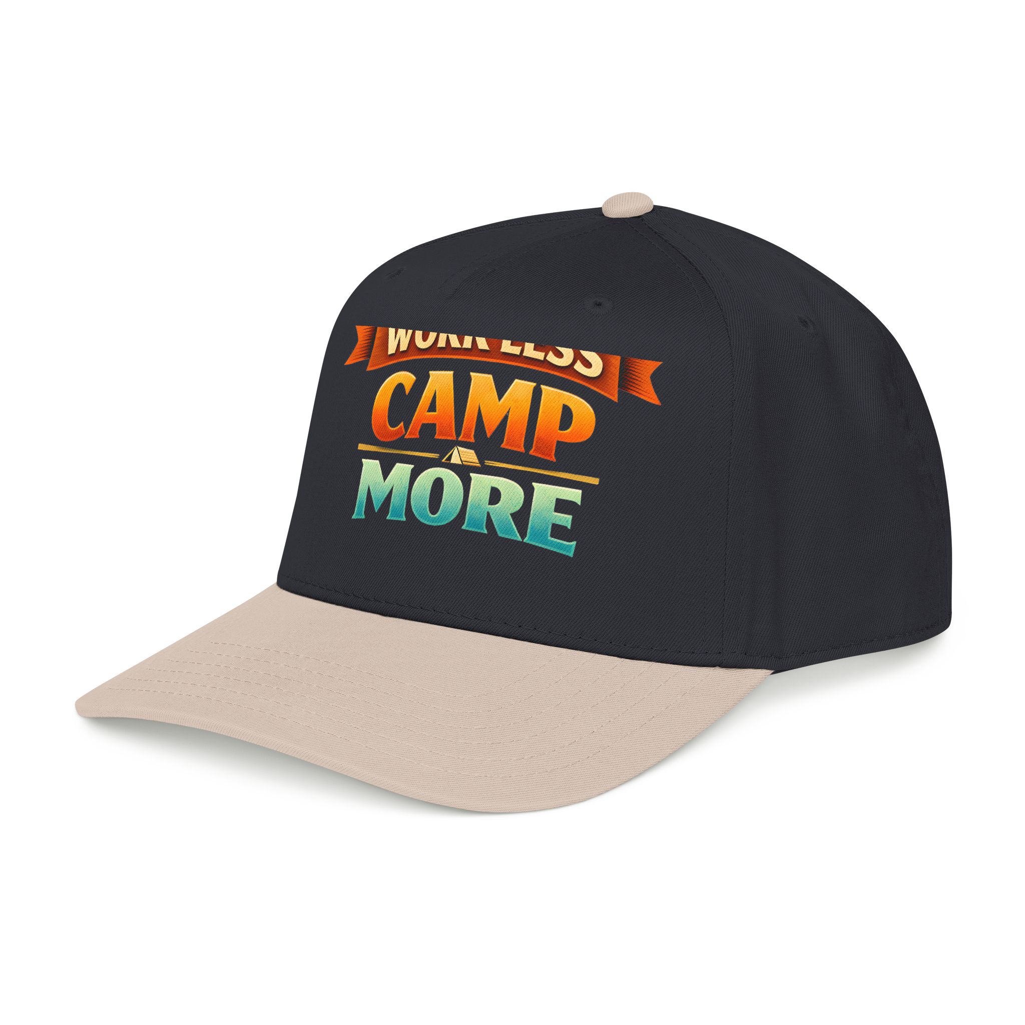 Baseball Cap - "Work Less-Camp More" Design Scenic-Line