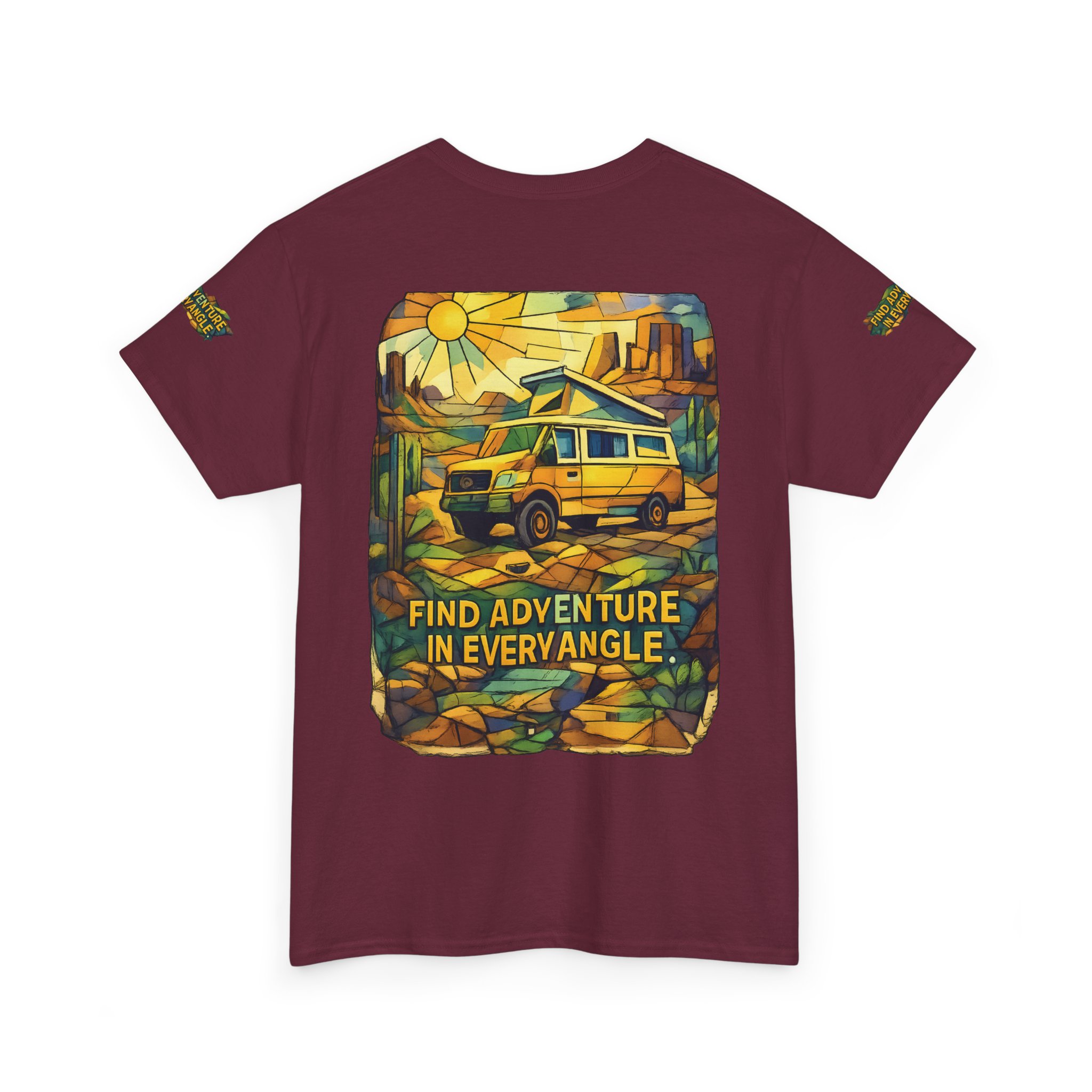 Unisex Heavy Cotton Tee — "Find Adventure In Every Corner" Design Cubic-Line
