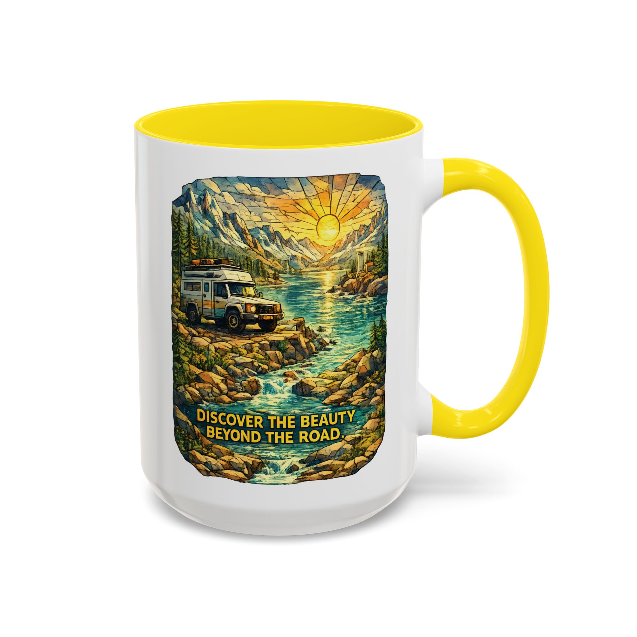 12291875028355349108_2048.jpeg Accent Coffee Mug (11, 15oz) — "Discover The Bieuty Beyond The Road" Design Cubic-Line