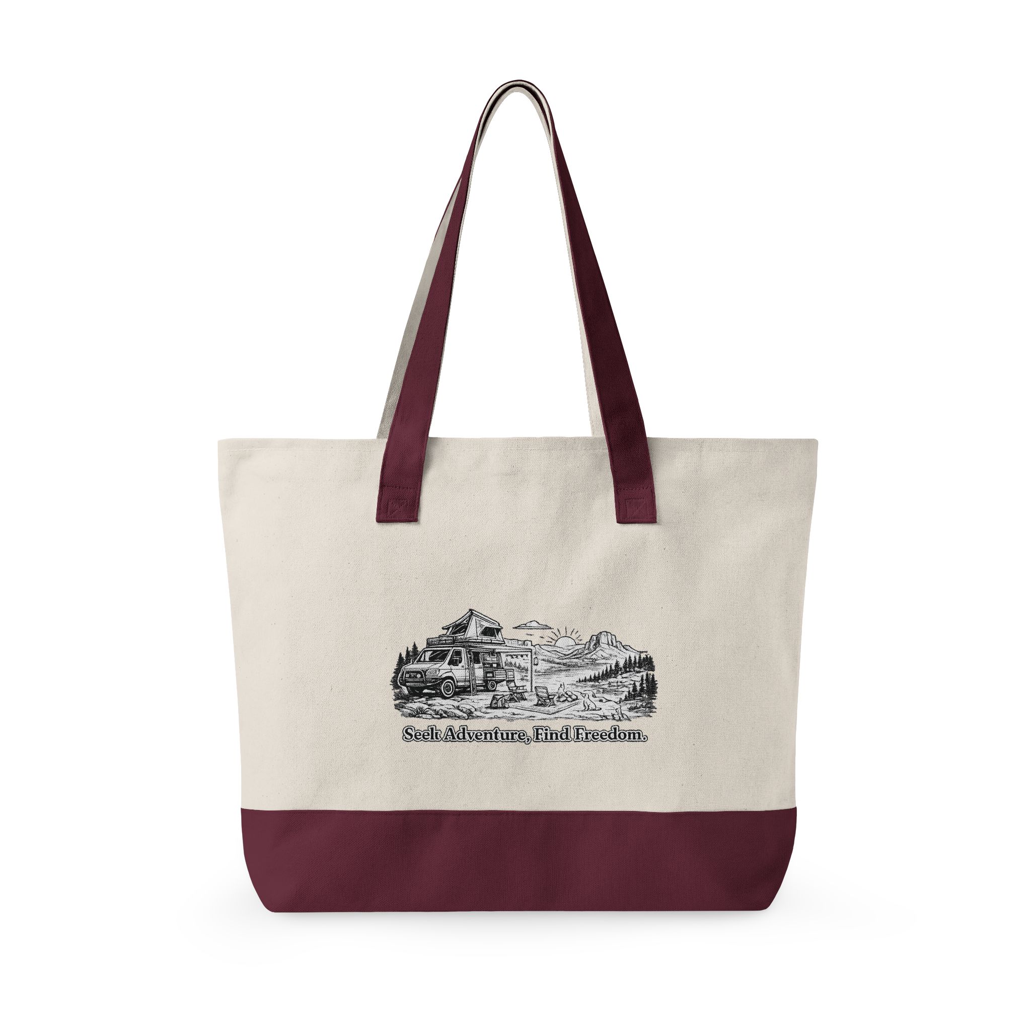 Zippered Canvas Tote — "Seek Adventure, Find Freedom" (Design Minimal-Line)